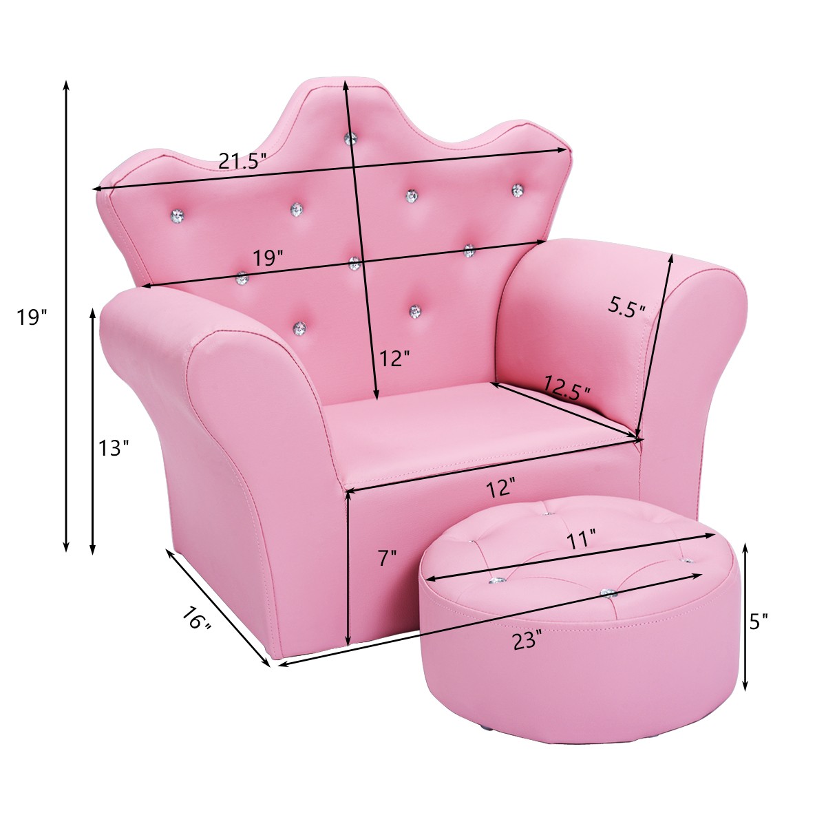 Pink Kids Sofa Armrest Chair Couch w/Ottoman for Children Toddler Christmas Gift