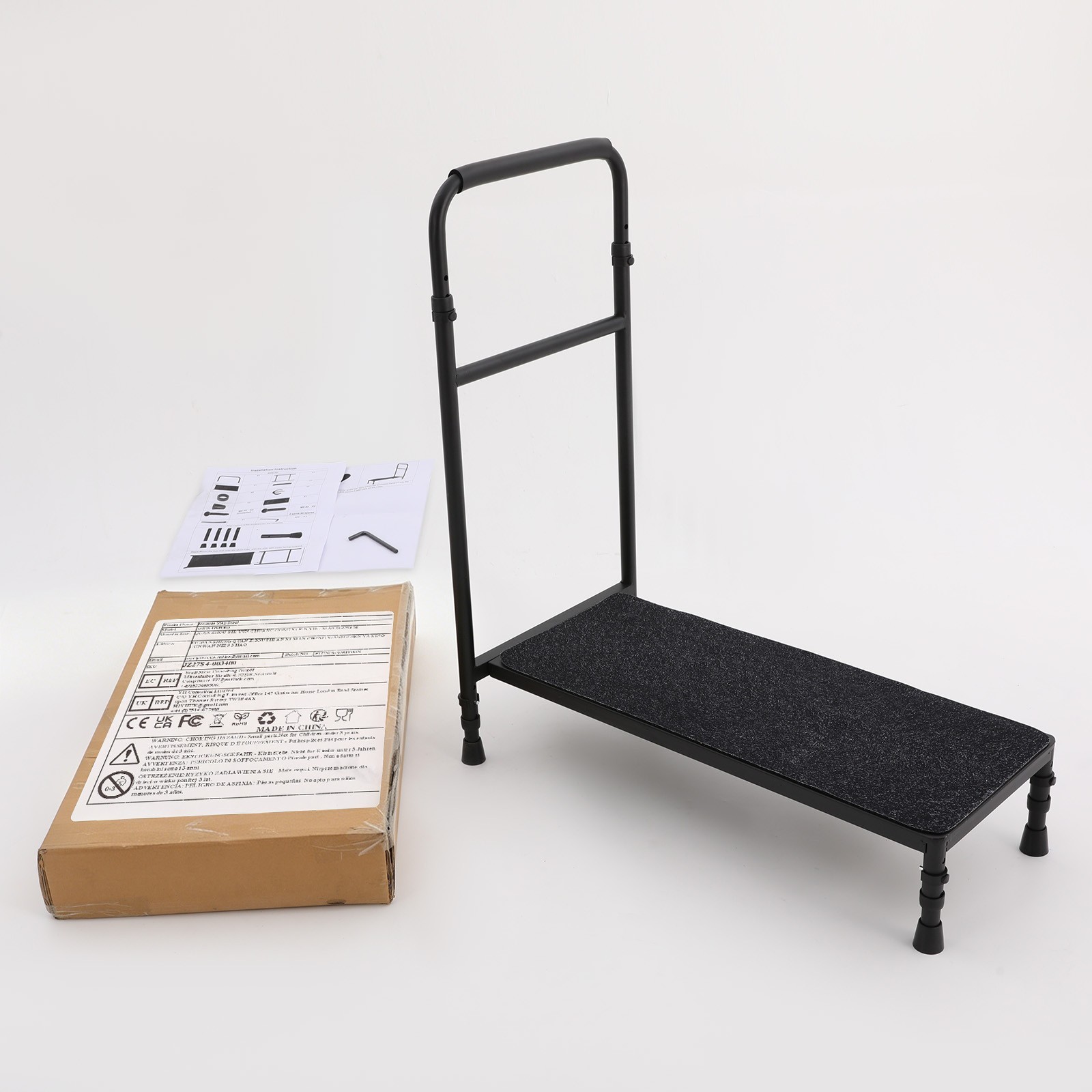 Bedside Step Stool Large Adjustable Height with Stable Assist Rail Bed Step
