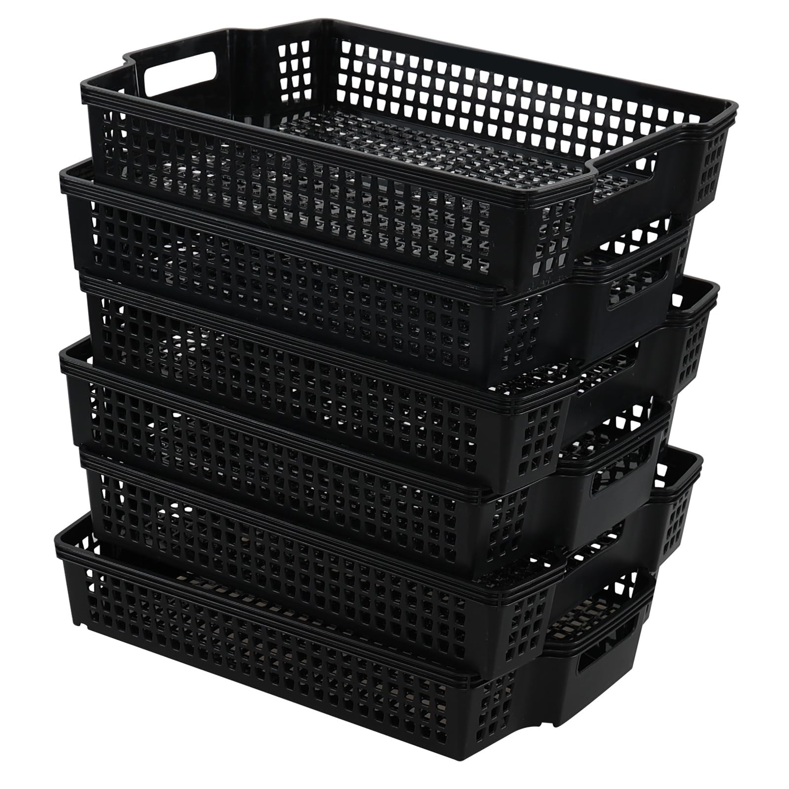 6 PCS Plastic Stacking Storage Baskets Paper Storage Basket Tray Black