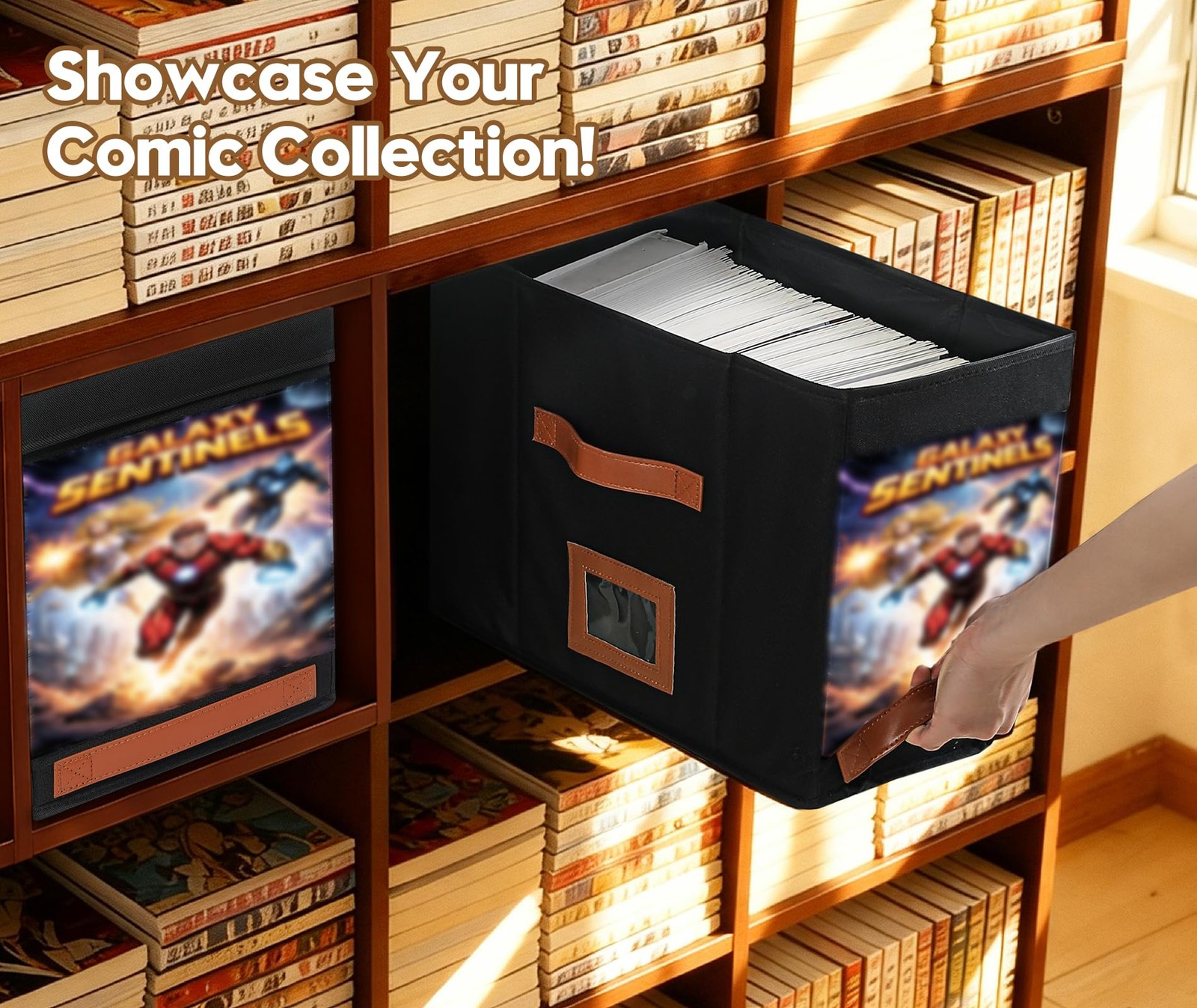 Comic Book Storage Box with Display Window, 3-Pack Collapsible Storage Case, ...