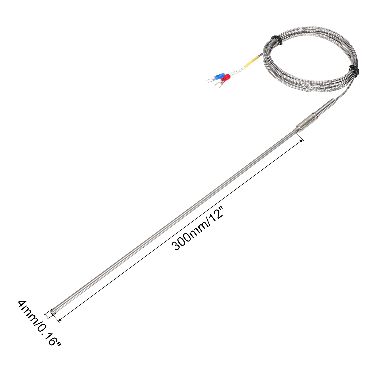 E Type Thermocouple Temperature Sensor Probe 4x300mm 9.8ft Wire 0-800°C
