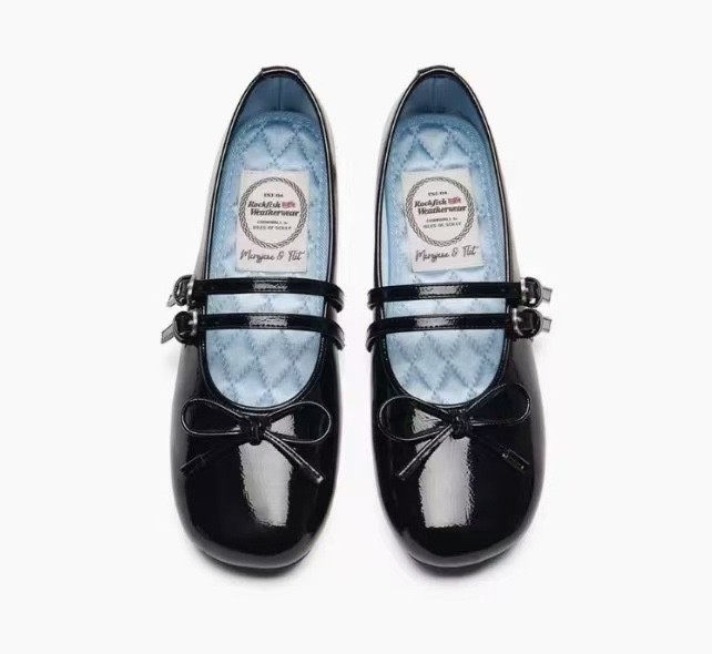 rockfish weather -SQUARE TOE TWO STRAP MARYJANES(ENAMEL) - BLACK,UK Size 4
