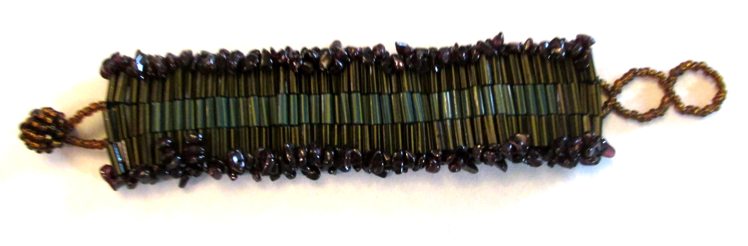 VTG Artisan Beaded Reversible Bracelet Ball Clasp Handmade 8" Beautiful