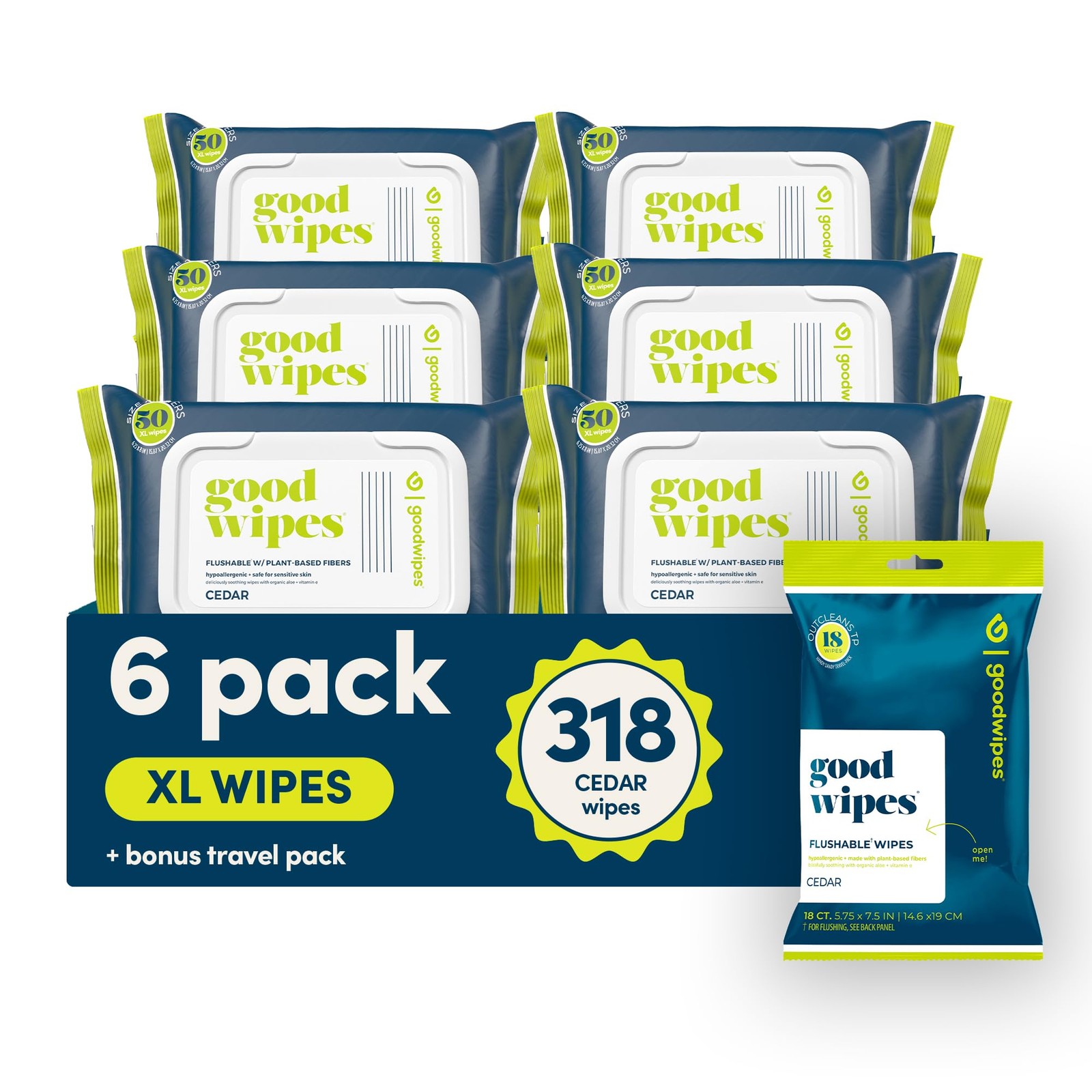 Flushable Butt Wipes - Vitamin E & Aloe - Sewer & Septic Safe - Extra Large A...