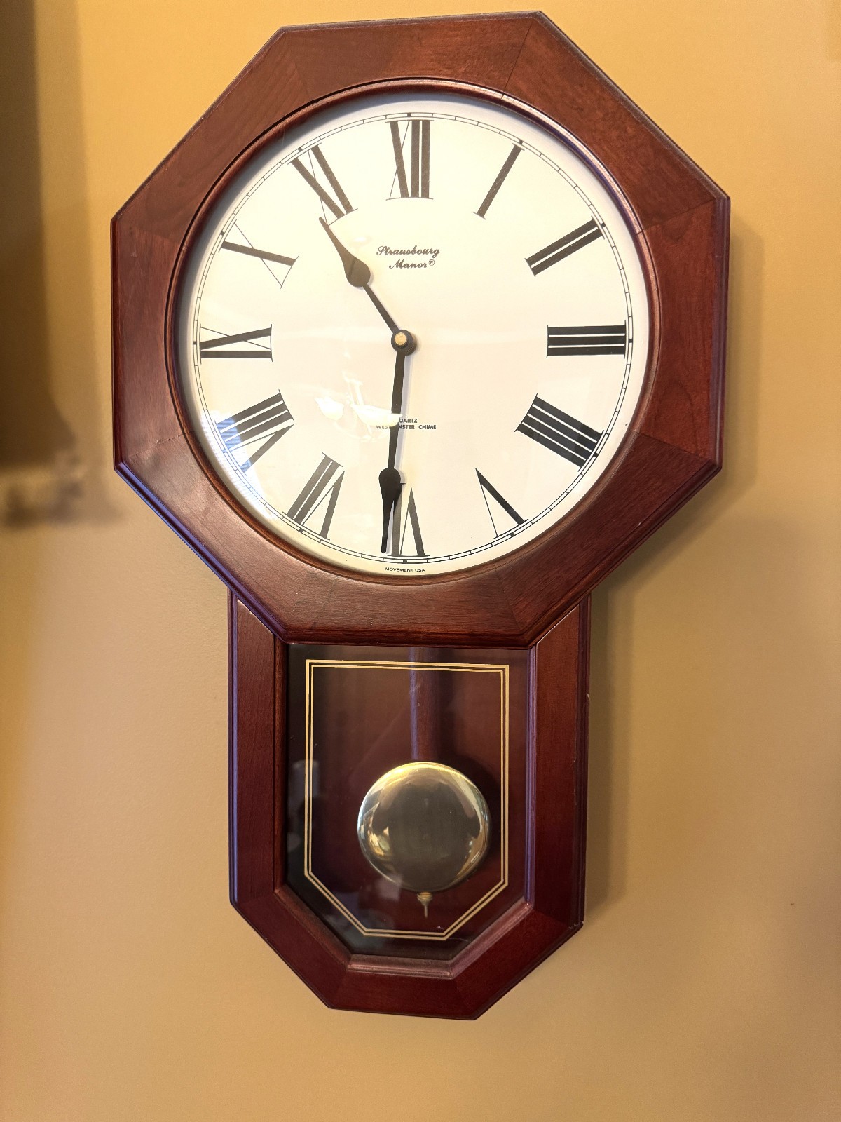 Strausbourg Manor Quartz Pendulum Westminster Chime Wall Clock 21.5”