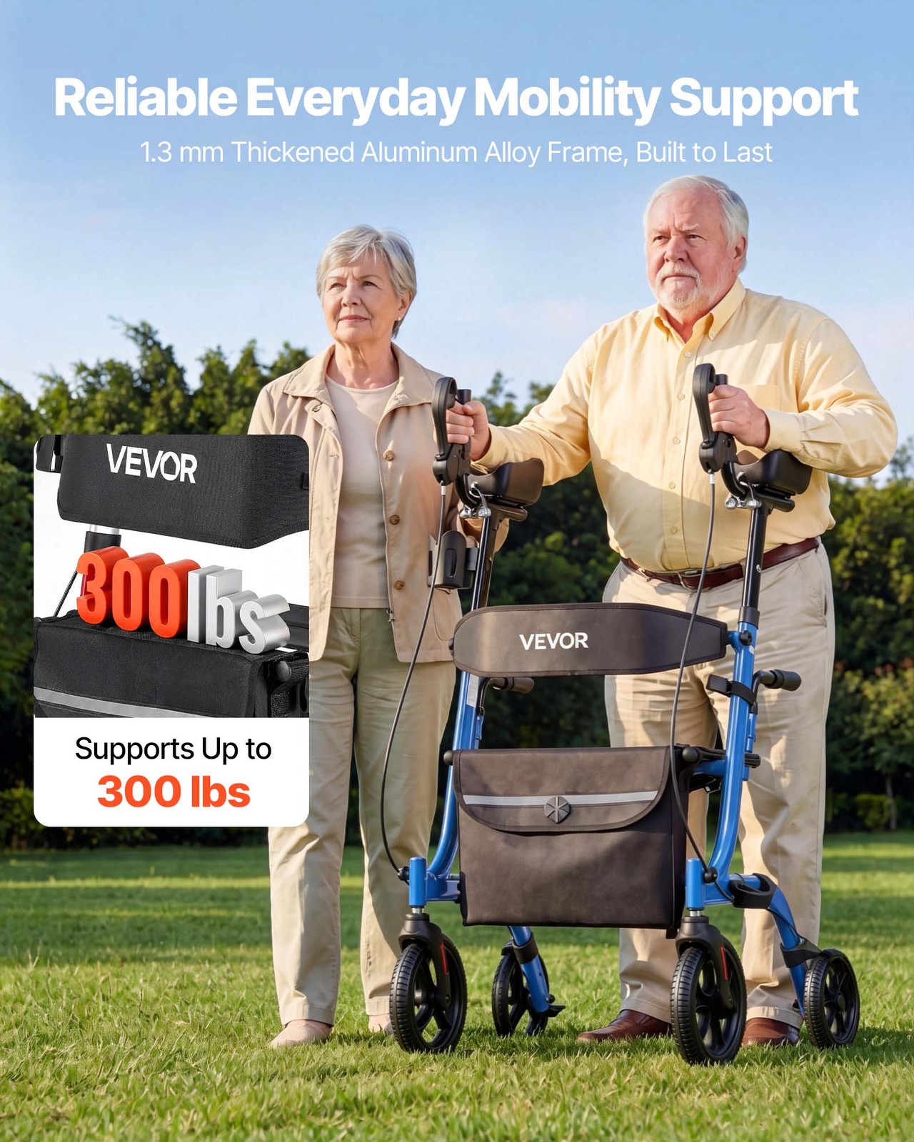 VEVOR Rollator Walker for Seniors Foldable Rolling Walker with PU Solid Wheels