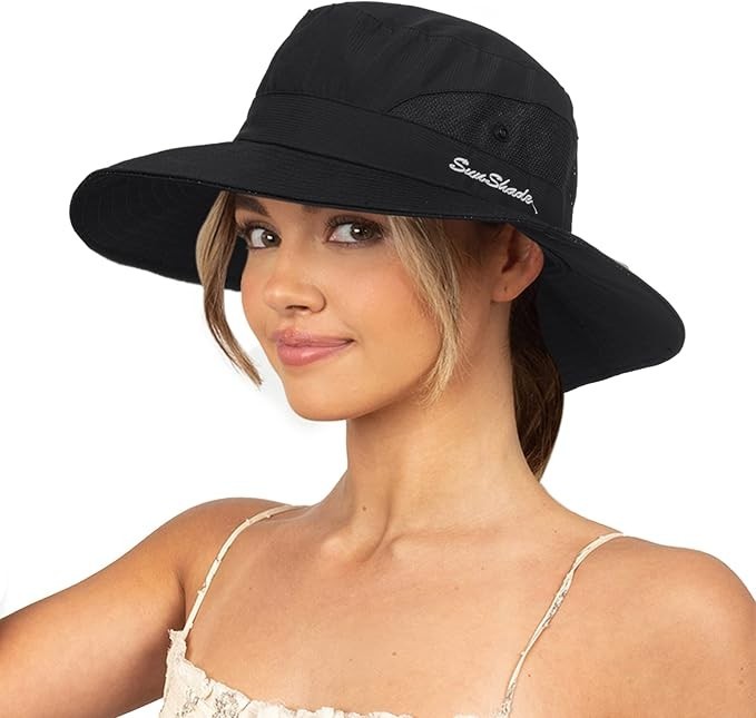 Sun Hat for Women Summer UV Protection Beach Hat Wide Brim Mesh Bucket Fishing H