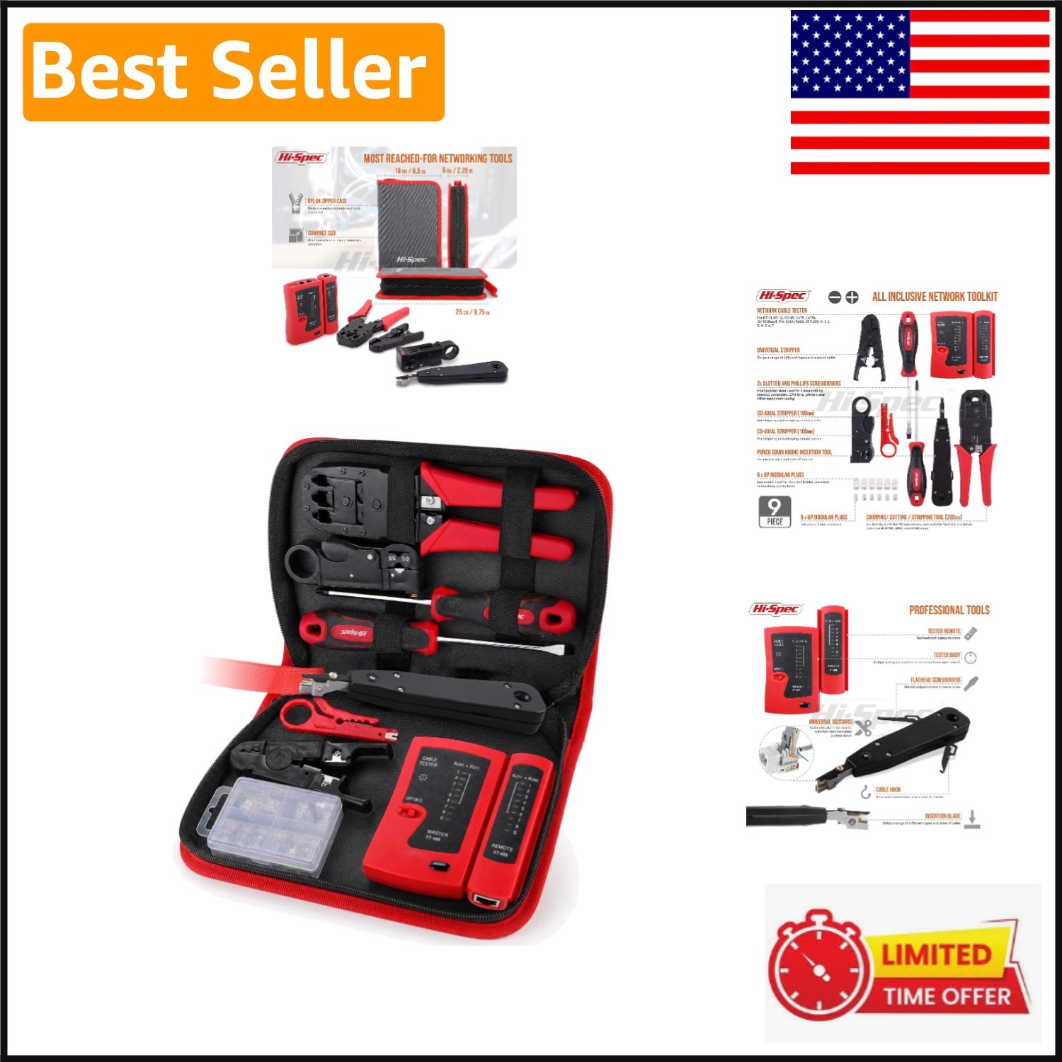 Beginner-Friendly Network Testing & Crimping Tools – 9-Piece Kit in Zipper Case