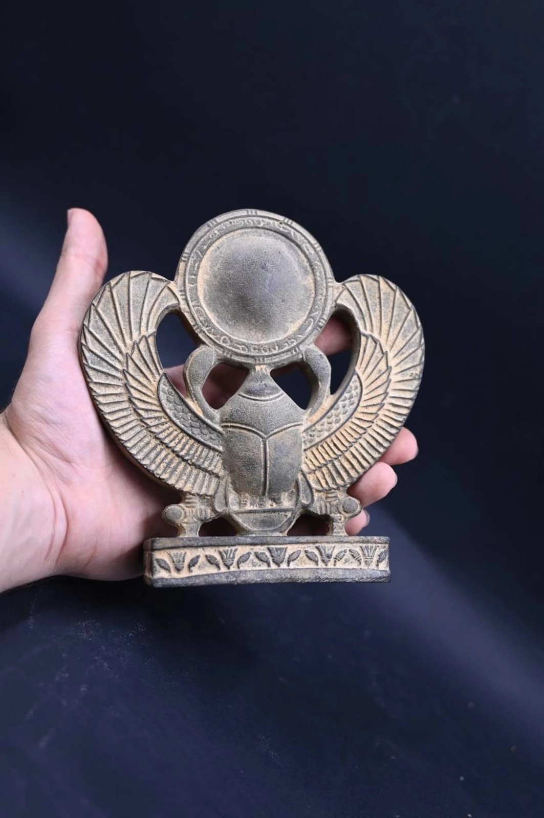 Authentic Ancient Egyptian Antiquities Winged Scarab Sun Disk Amulet Egyptian BC