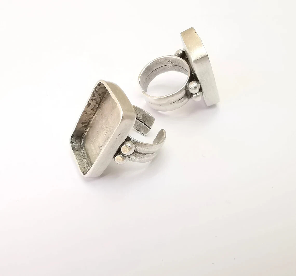 Rectangle Ring Setting Resin Blank Cabochon Mounting Adjustable Dried Flower