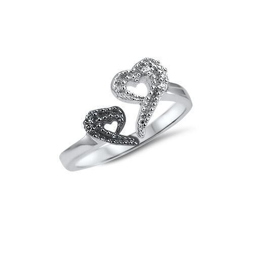 925 Sterling Silver Toe Ring Clear Black Heart Cubic Zirconia Jewelry Adjustable
