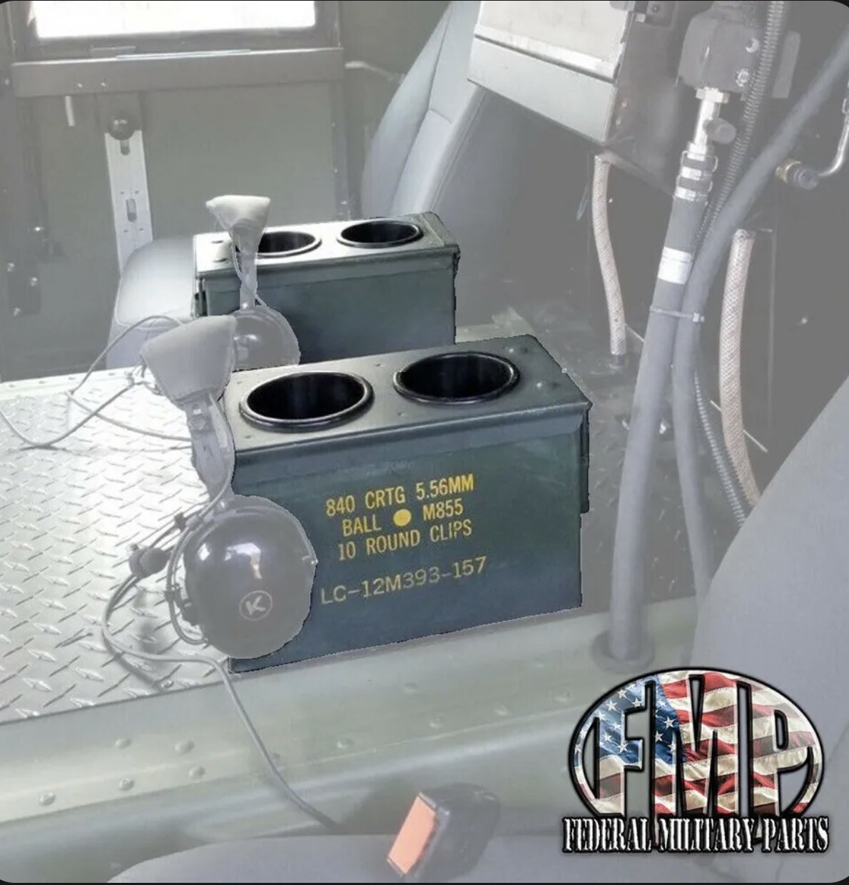 2 MILITARY HUMVEE LARGE SIZE AMMO CAN CUP HOLDER (4 cups) CENTER CONSOLE (A)