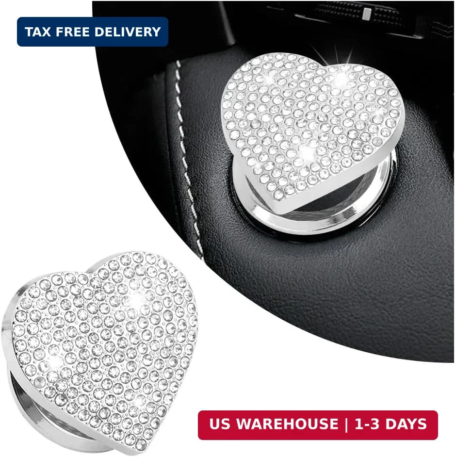 Bling Push Start Button Cover with Rhinestone,Heart Push to Start Button Cover f