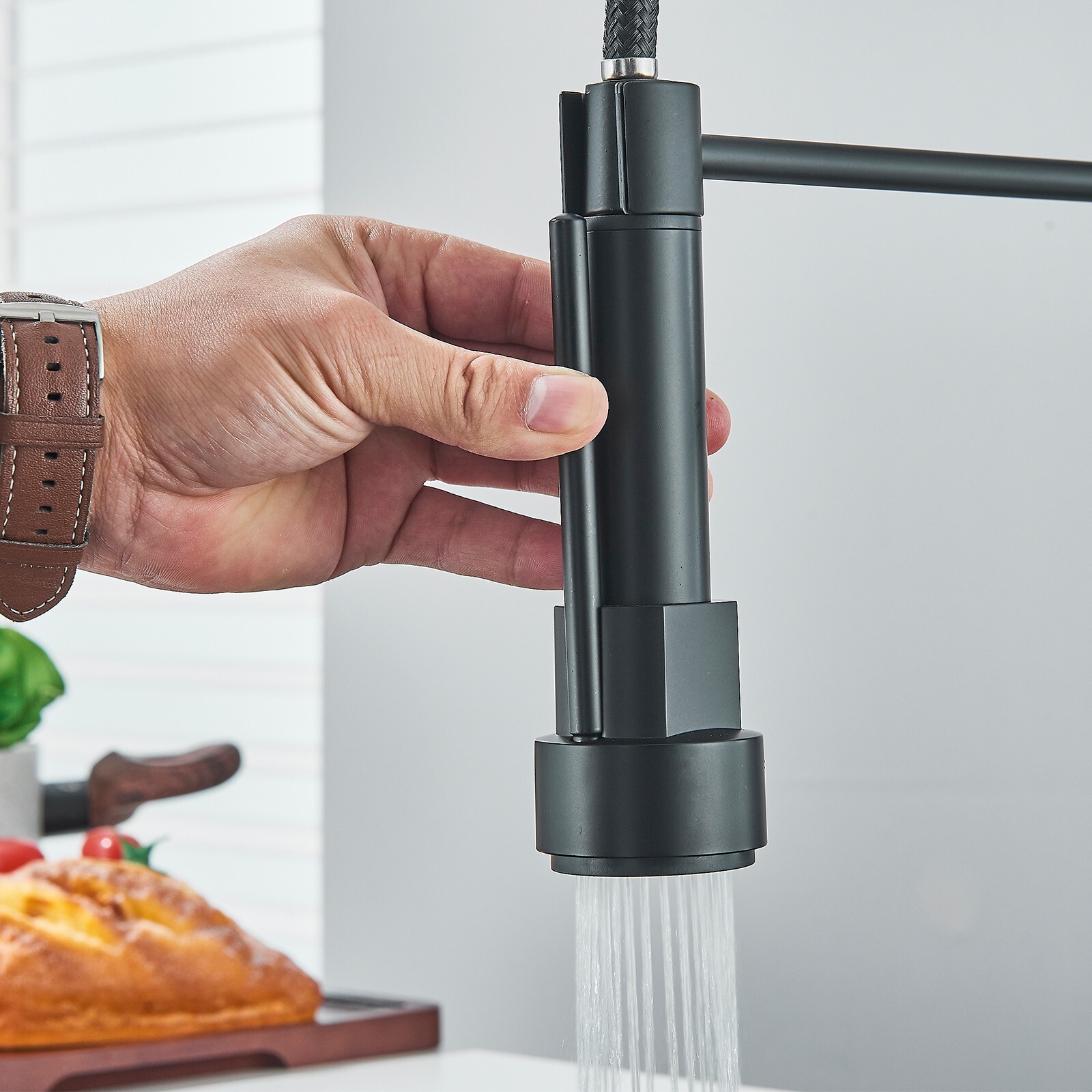 Black Spring Kitchen Faucet Pull Down Sprayer Swivel Single Handle Sink Mixer