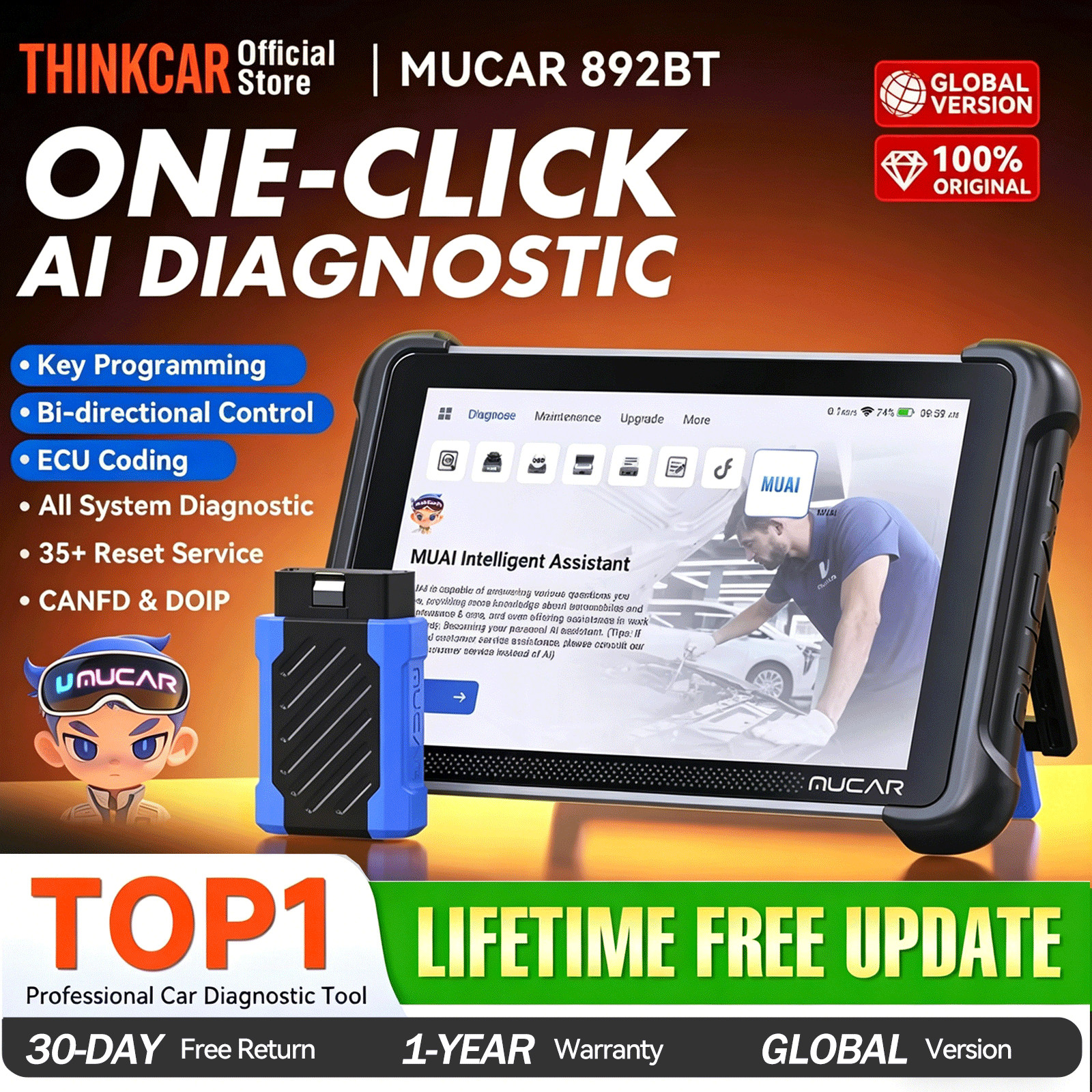 MUCAR 892BT MUAI Full System Diagnostic Scanner ECU Coding 35Resets FREE UPDATE