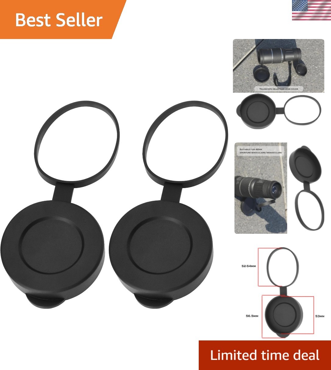 2-Pack Waterproof Lens Cap Set for 8x42 10x42 12x42 Binoculars & Monoculars