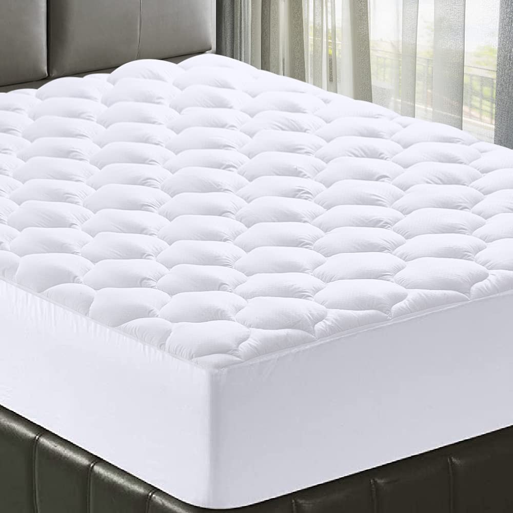 MATBEBY California King Mattress Pad - King, White - Curvy Pattern