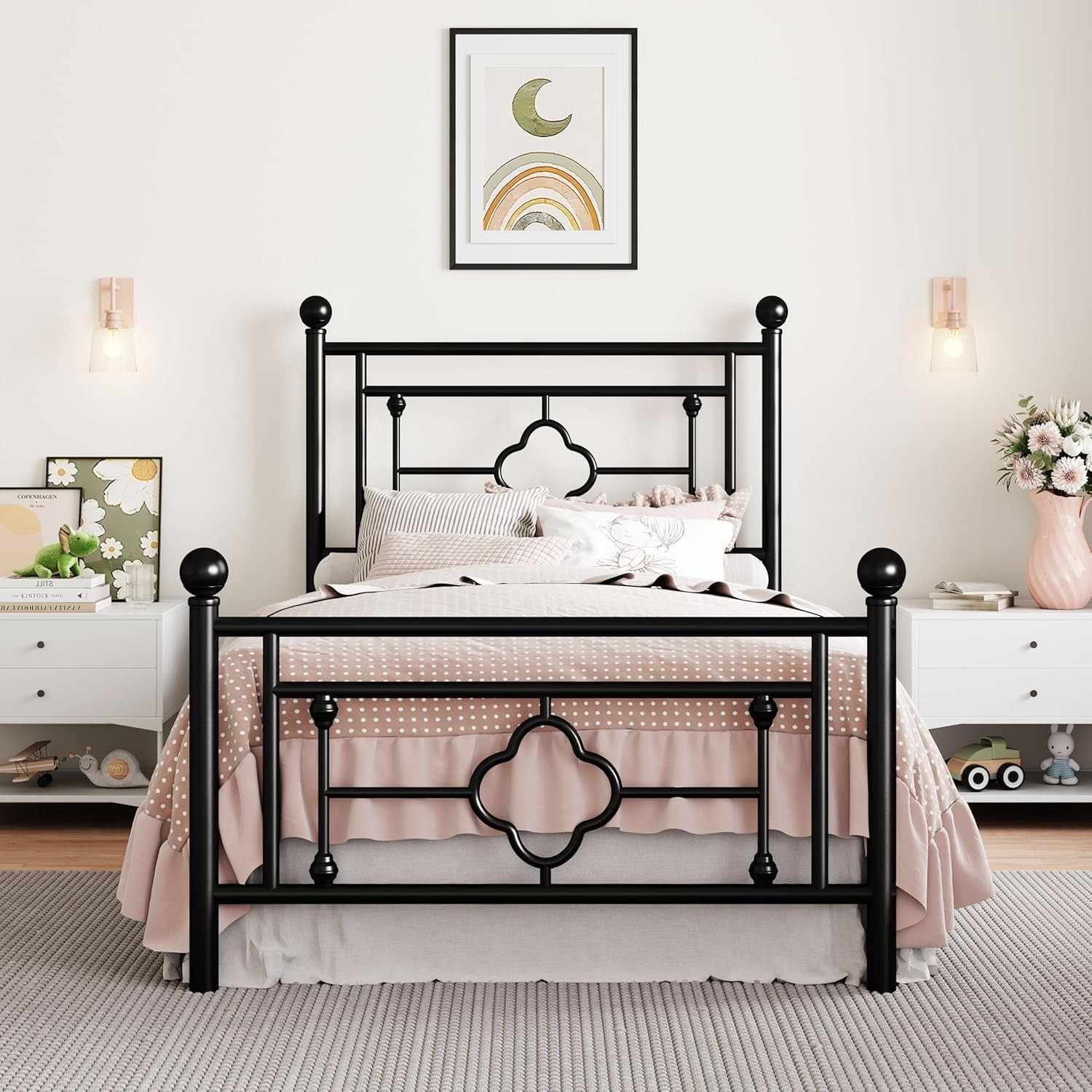 Space-Saving Twin Bed Frame with Headboard, Underbed Storage, Easy Assembly