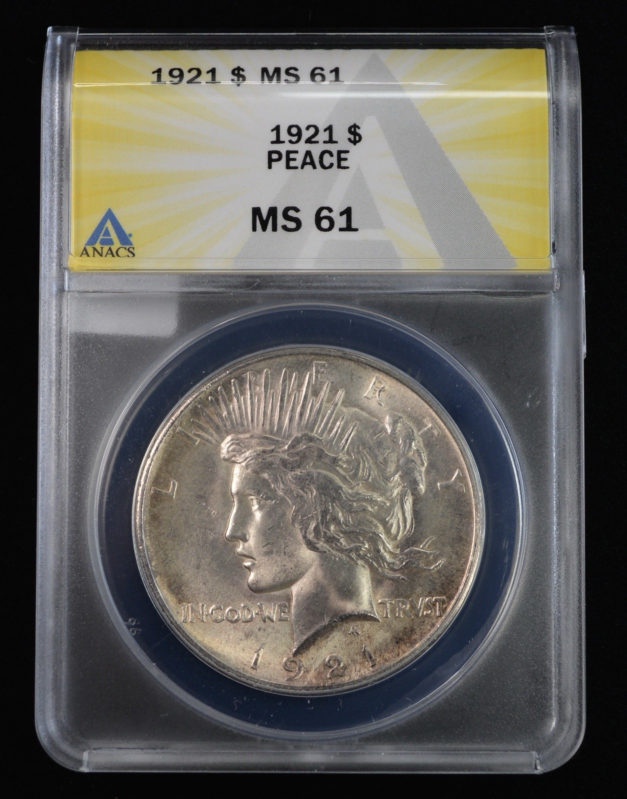 1921 Peace Silver Dollar $1 ANACS Mint State 61 Key Date of Series!