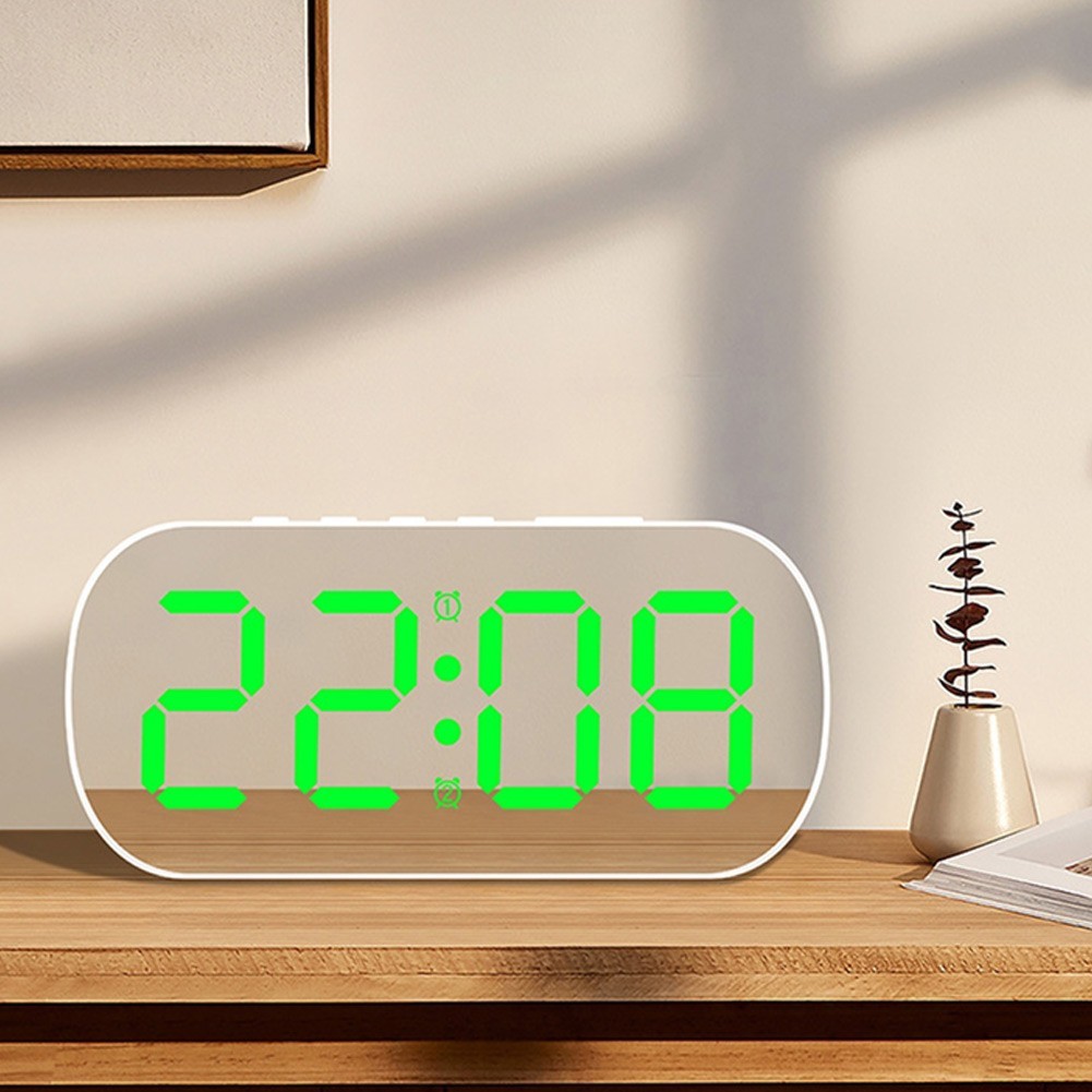 1*LED Mirror Digital Alarm Clock Adjustable Brightness Bedroom Office Desktop