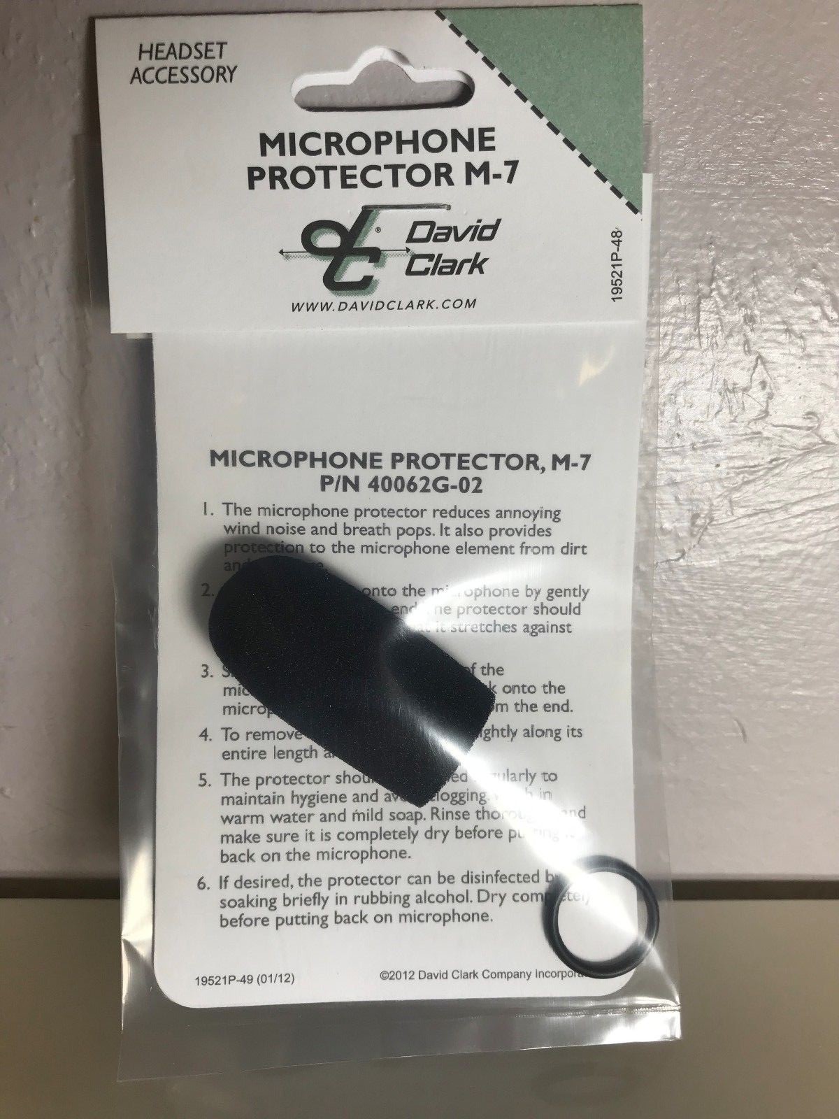 DAVID CLARK MIKE MUFF, WIND SCREEN, COVER p/n 40062G-02 for M-7 MICROPHONES