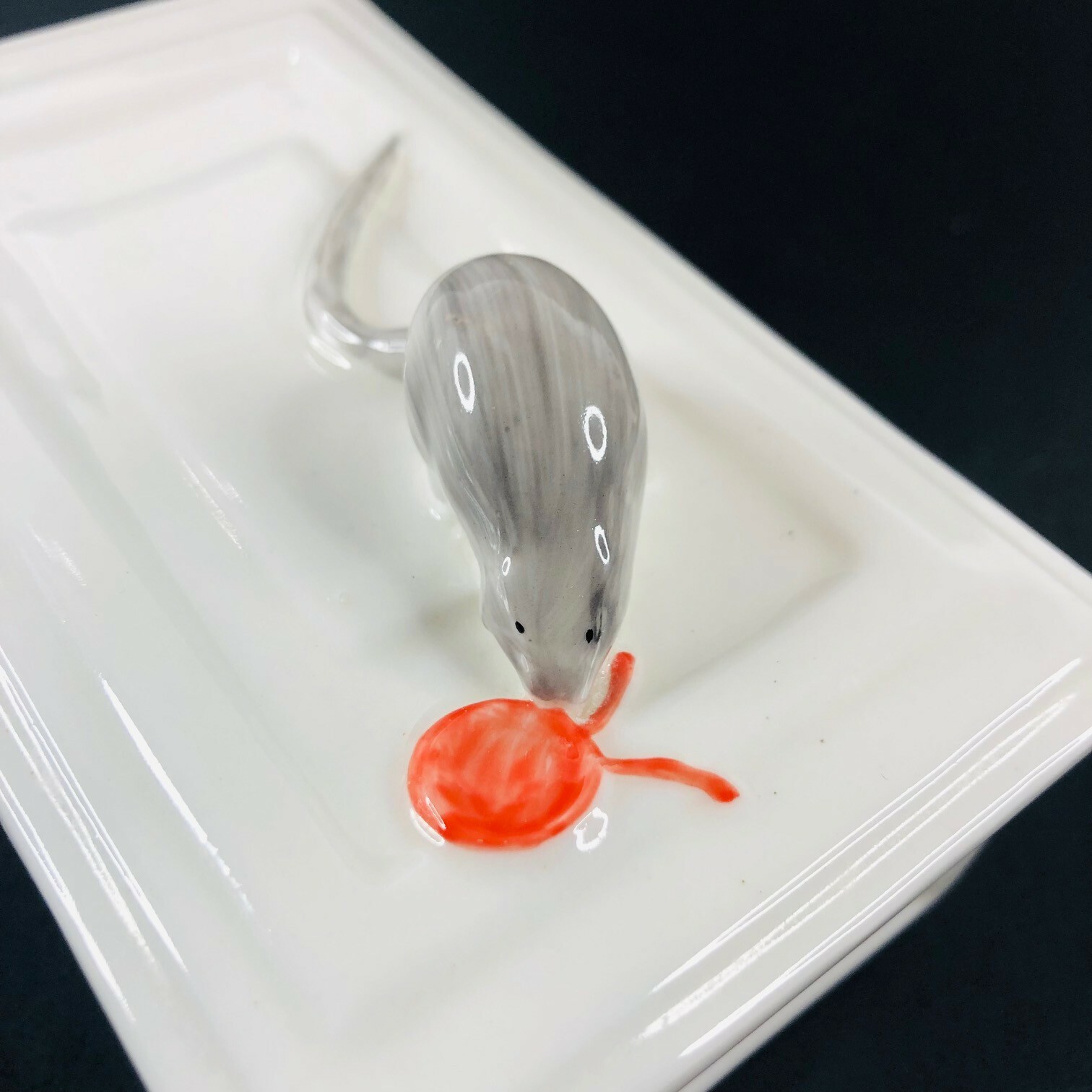 Pintar Bone China Trinket Box Mouse on Lid Hand Painted