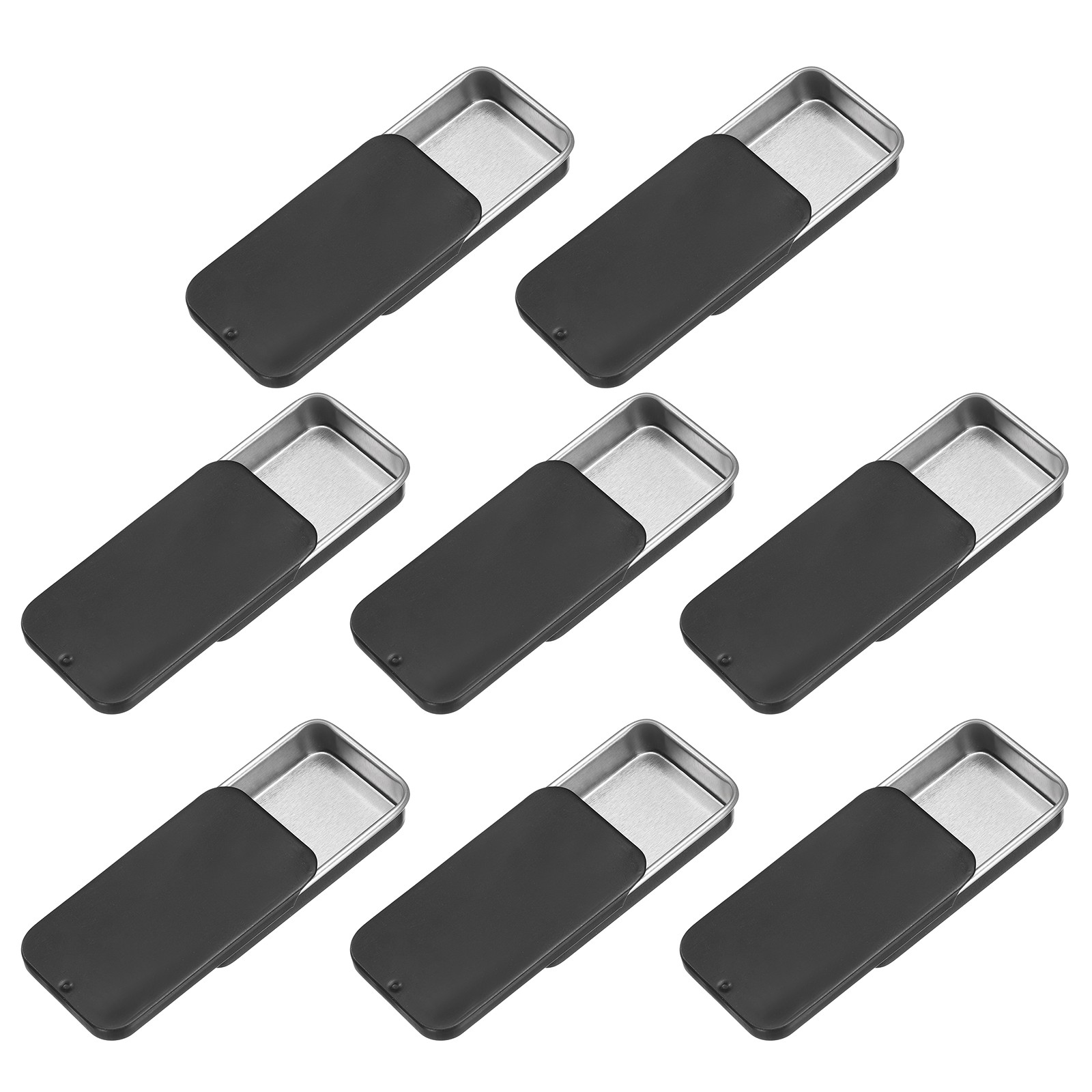 8Pcs Slide Top Tin Containers 2"x1"x0.4" Metal Empty Tins Box Matte Black