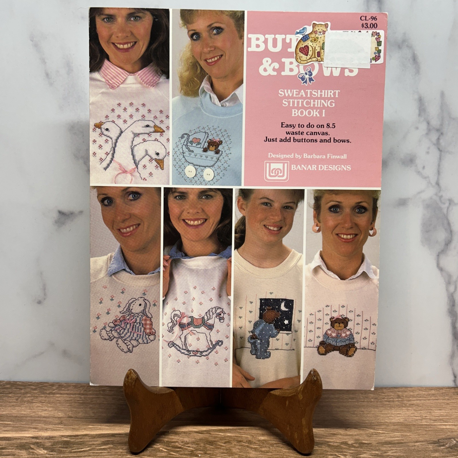 BANAR DESIGNS #CL-96 BUTTONS & BOWS SWEATSHIRT STITCHING BOOK 1 VINTAGE 1988