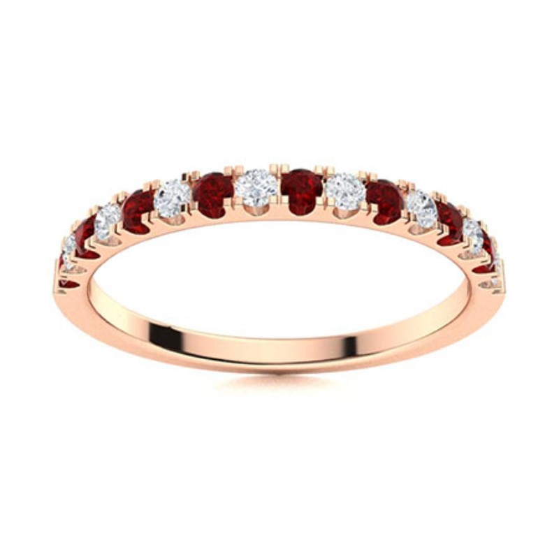 Sterling Silver January Garnet Gemstone Sister Prong Full Eternity Ring