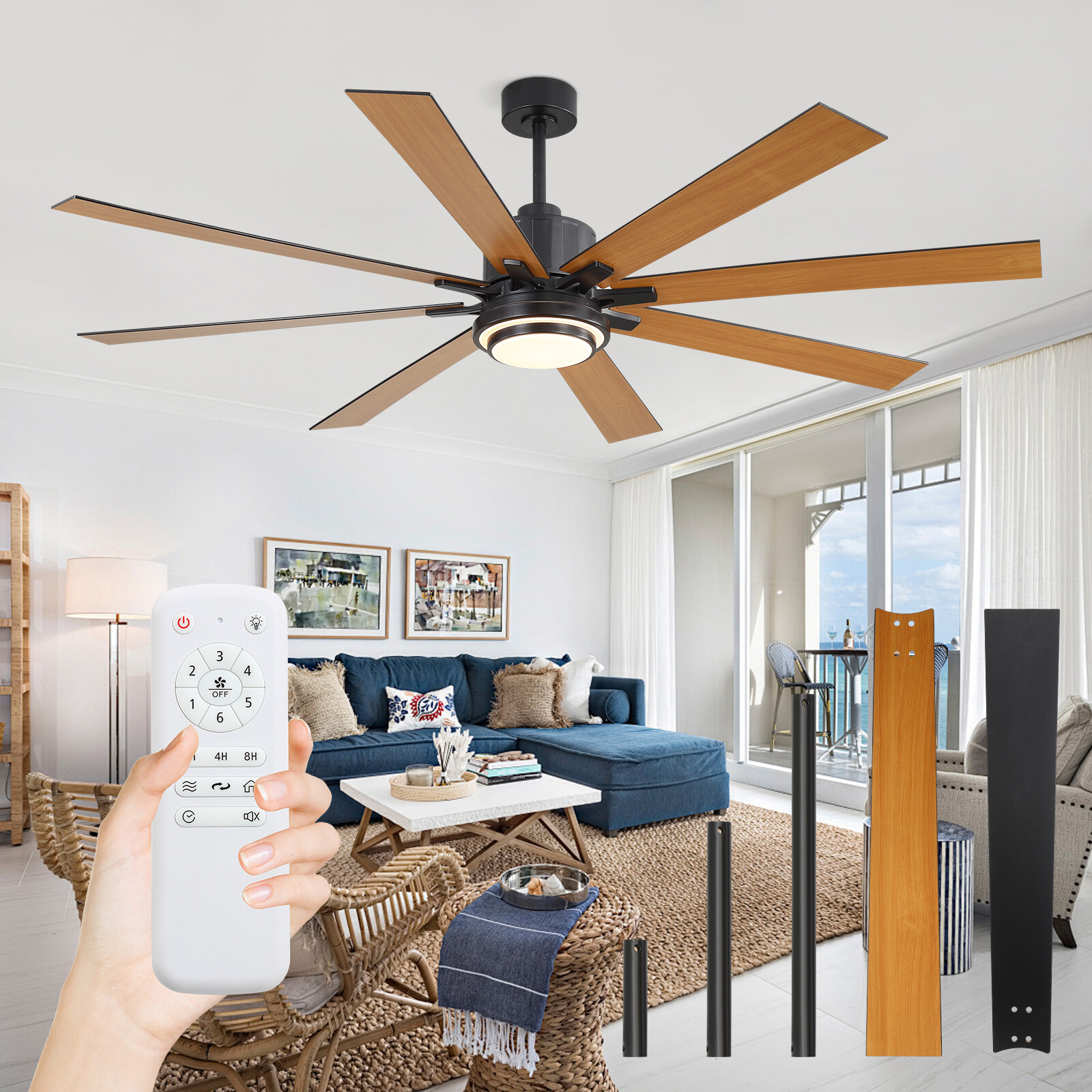 72 inch Large Ceiling Fans with Lights and Remote