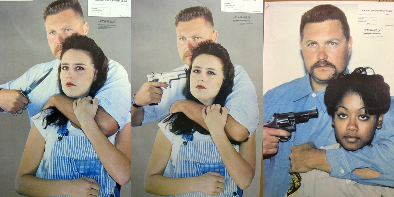 Photo Realistic Hostile Armed Man with Female Hostage Targets, 22-1/2" x 35"