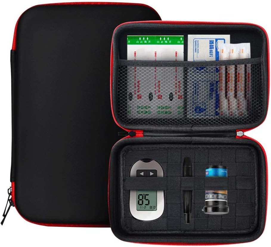 Diabetic Supplies Bag Diabetes Testing Kit Travel Case Zipper Glucometer Organiz