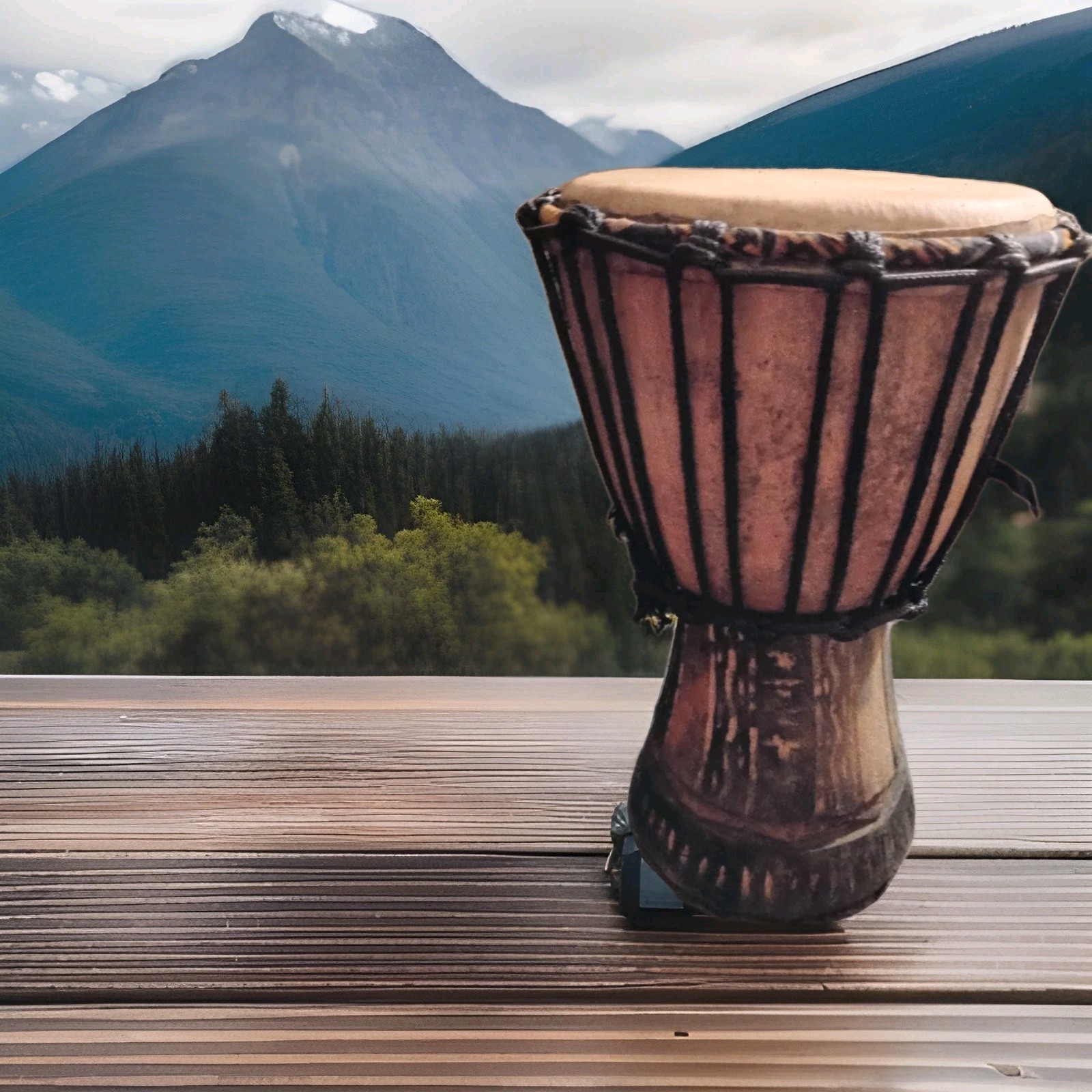 Vintage African Djembe 24" tall, 7 " head, Handcarved Painted ,Leather Top ,Loud