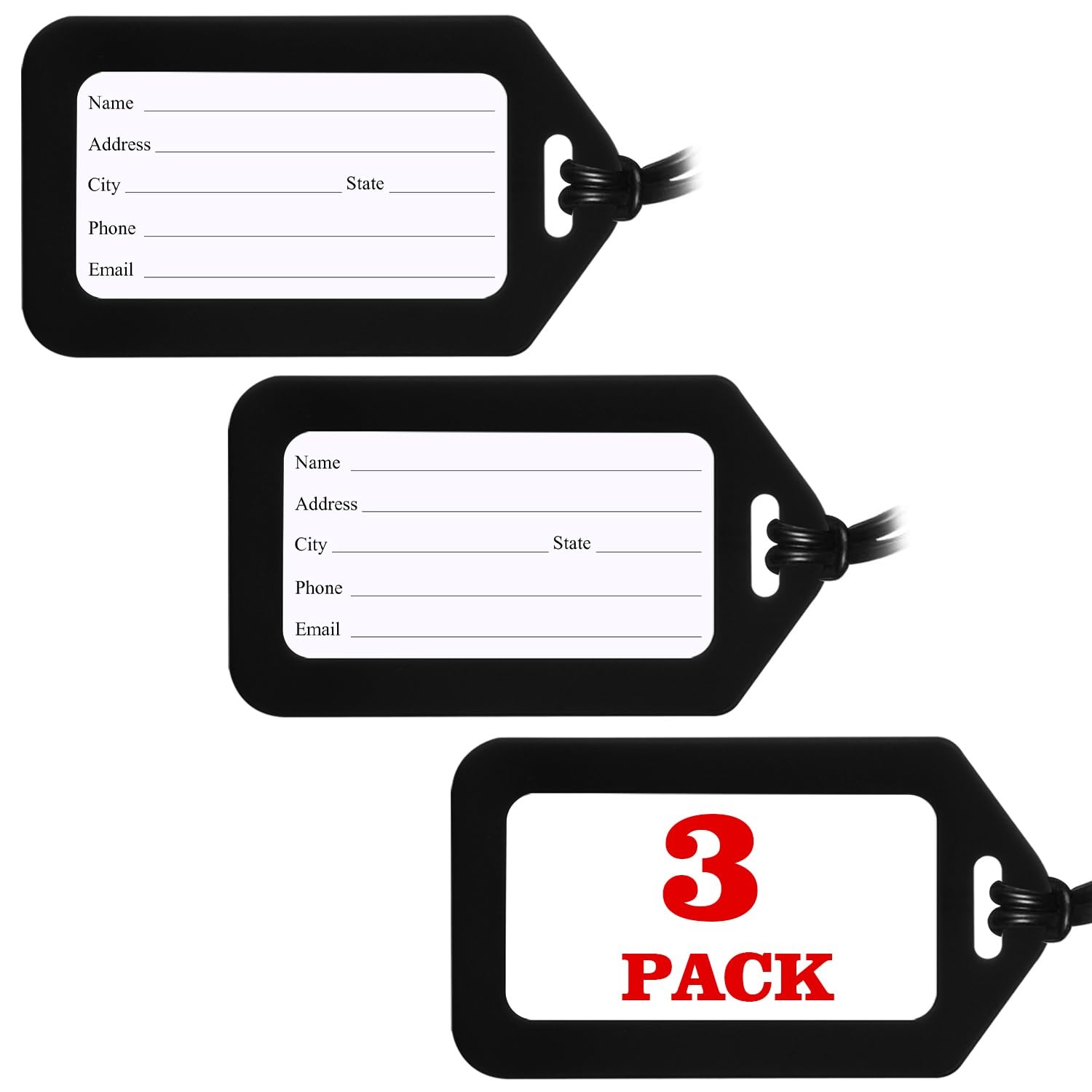 3 Pack Luggage Tag Bright Tags for Suitcases 3.43 x 1.93 inch, Black