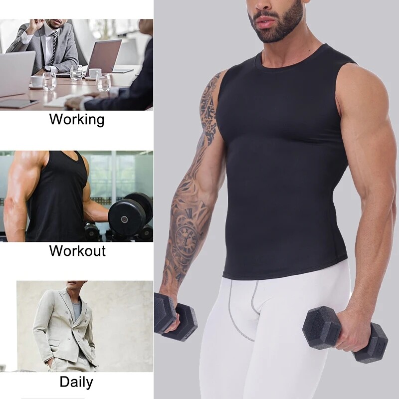 Men Slim Posture Corrector Shirts Compression Body Shaper Shapewear Shaping Tops