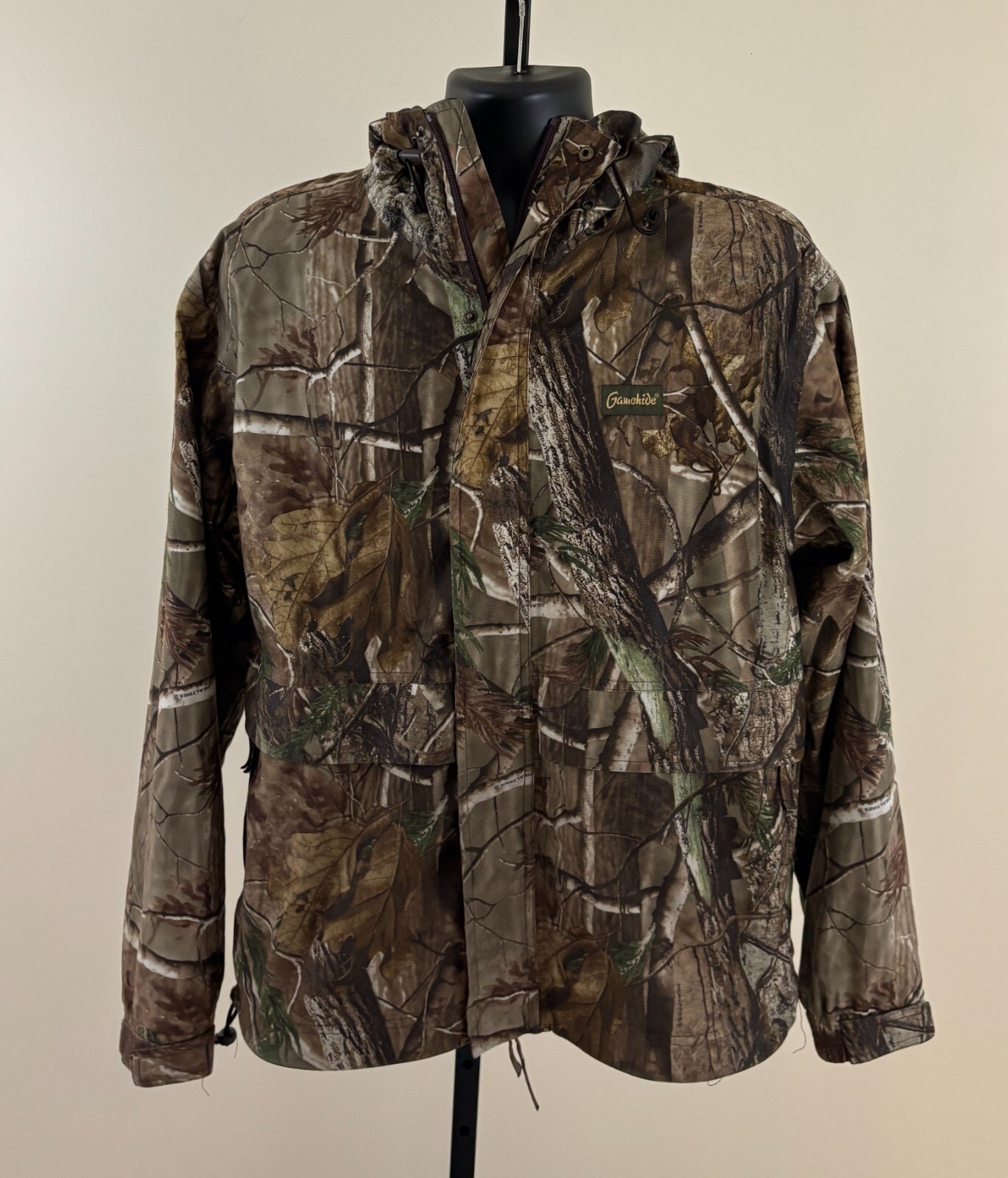 GAMEHIDE HUNTING Mens Sz Large Realtree Camo Full Zip Snap Pocket Hooded Jacket
