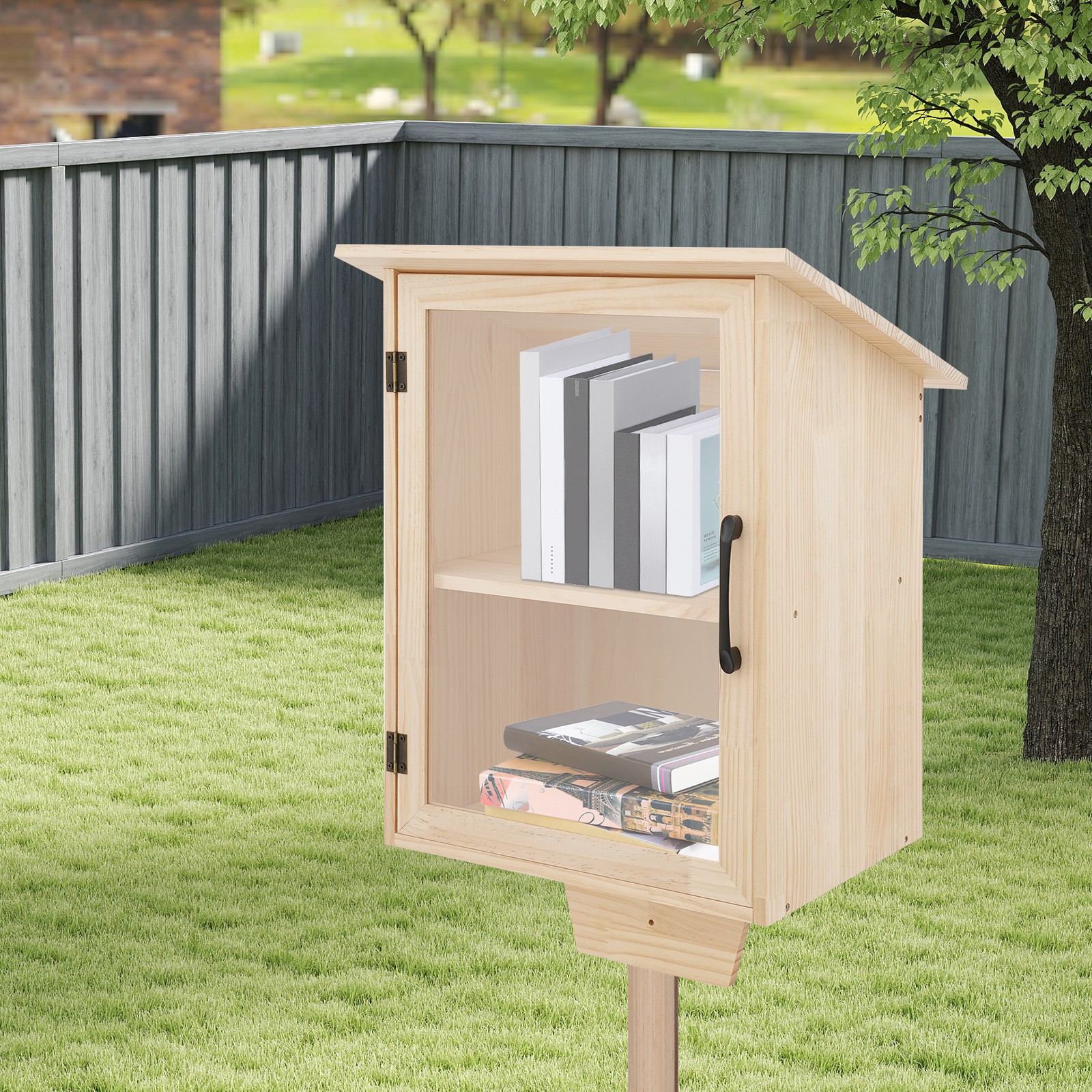 2 Tiers Book Storing Cabinet, Single-Door Wooden Bookcase, Newspapers Cabinet