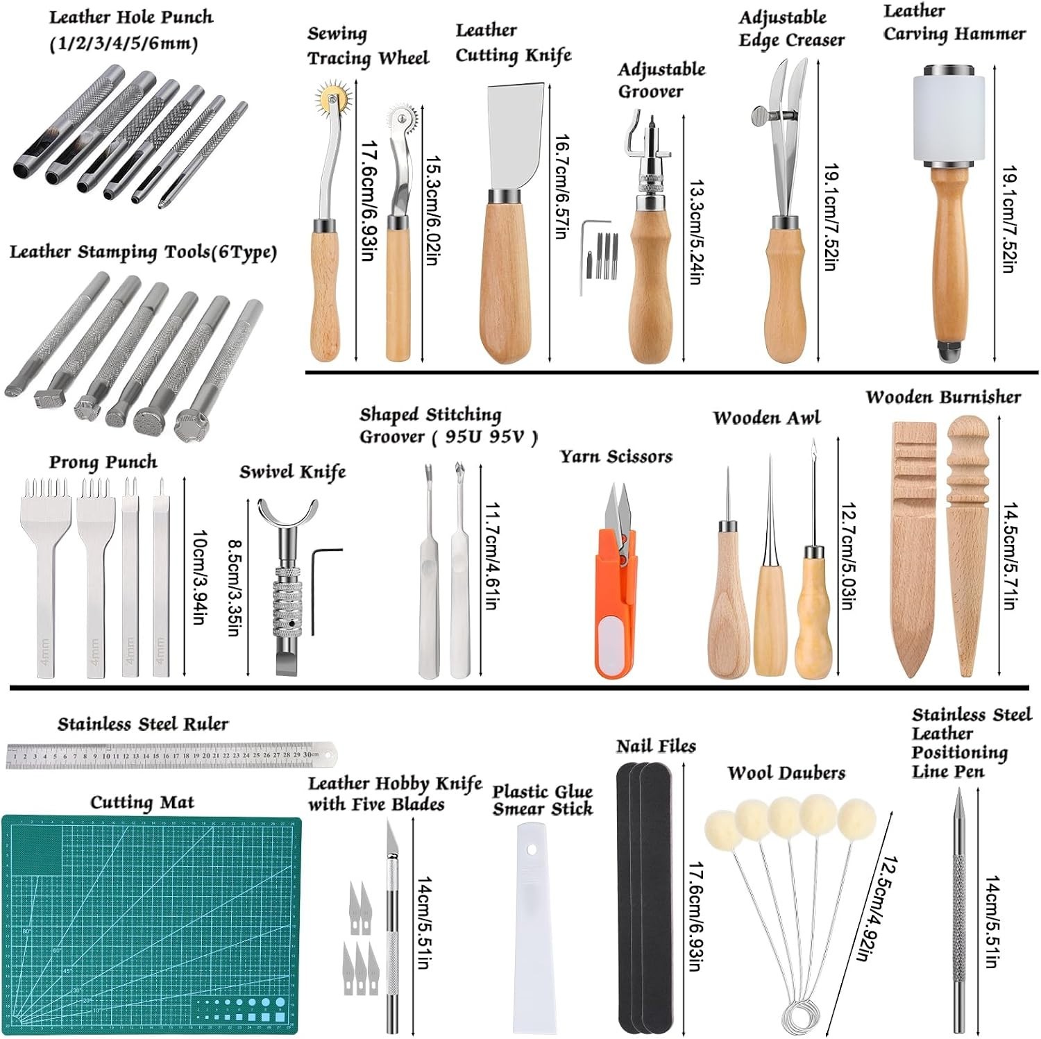 Leather Working Tools Kit, 70 Pcs, Stamping & Sewing Tools