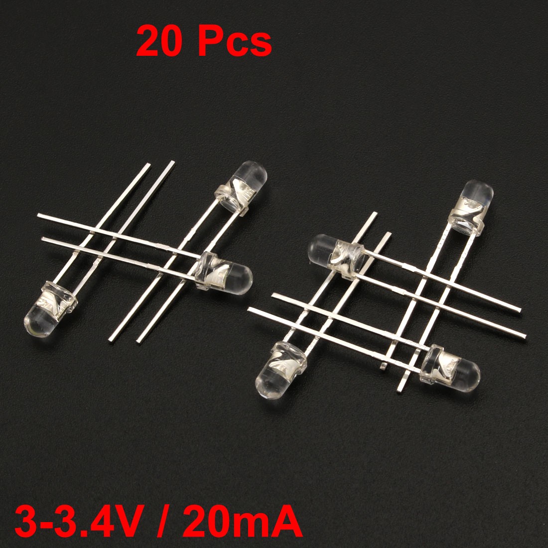 20pcs 3mm White LED Diode Lighting Electronics Component Emitting Light 3-3.4V