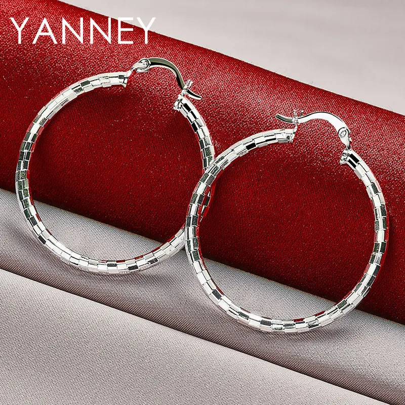 925 Sterling Silver 40mm Hoop Earrings Women Wedding Engagement Jewelry Gift