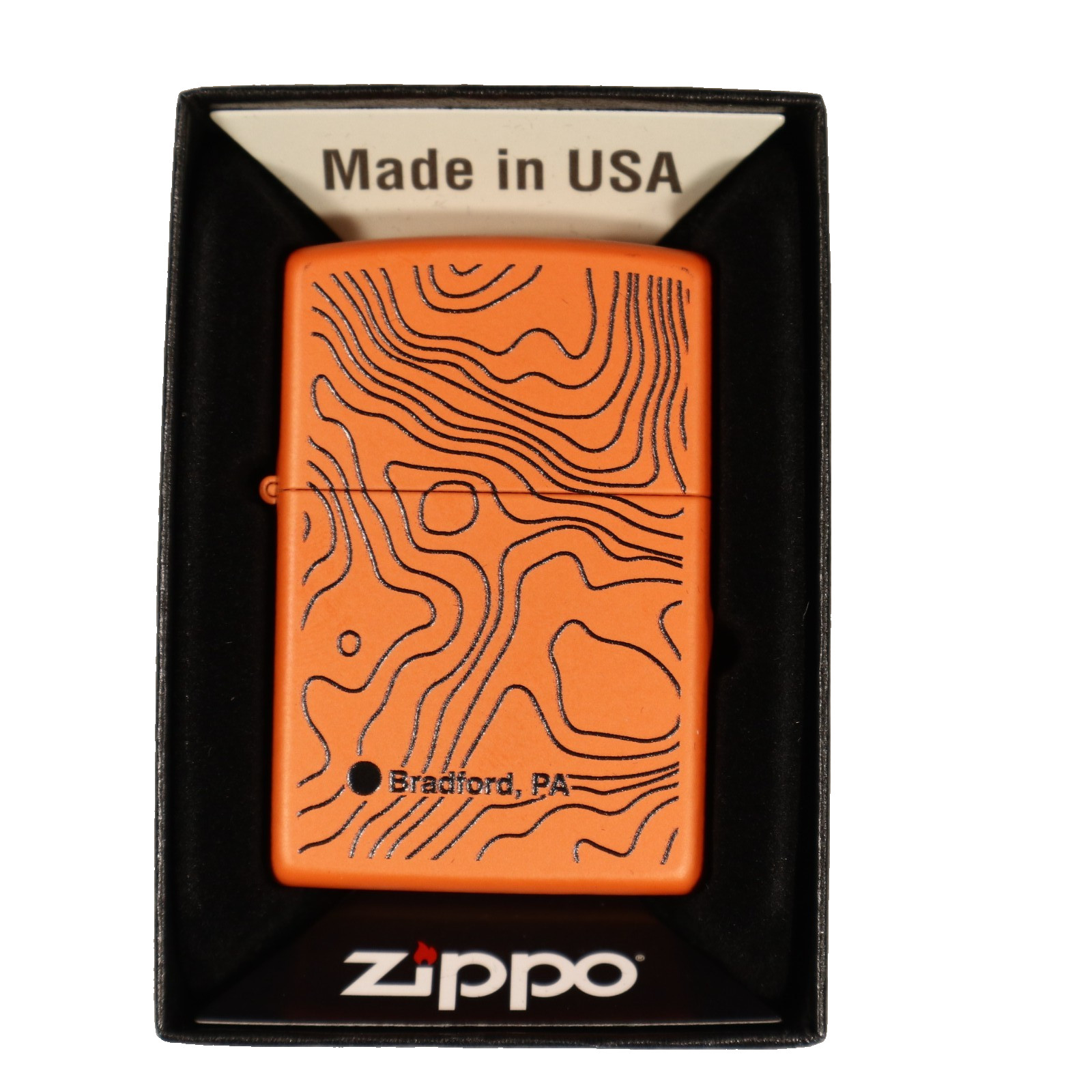 Zippo lighter Topo Map new in box high visibility orange great EDC lighter