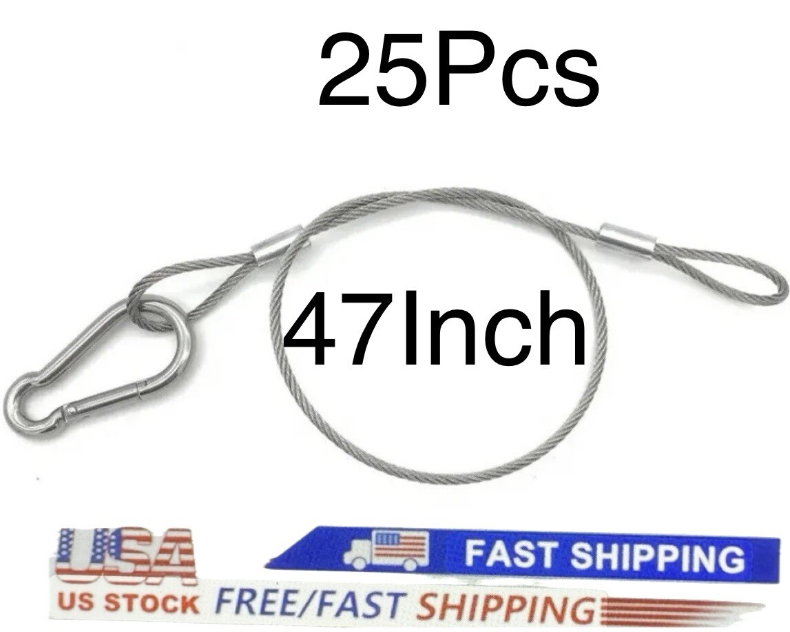 25Pack Stage Light Safety Cables 47”, Stainless Steel Security Cable.Multi Use