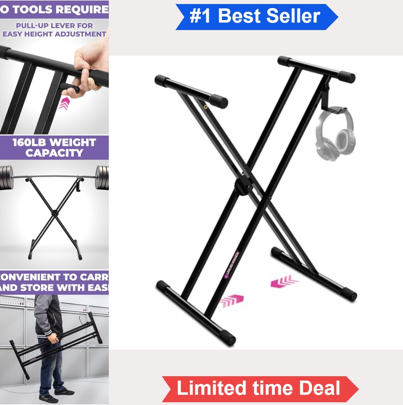 Keyboard Stand X Style Adjustable Heavy Duty 160lbs 27-37 Inch Height Portable