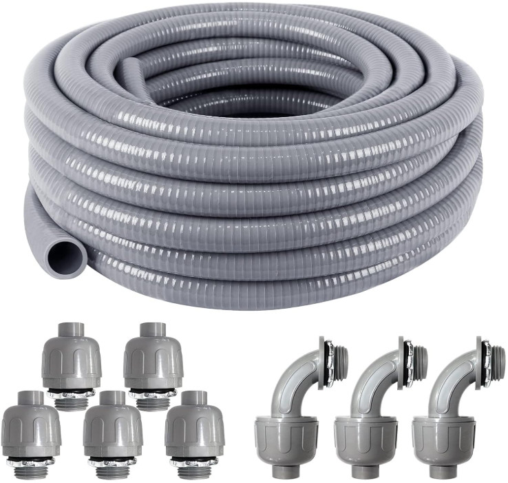 Kit Conduit 3/4" 25ft Flexible con 8 Conectores Recto/90°, Nuevo