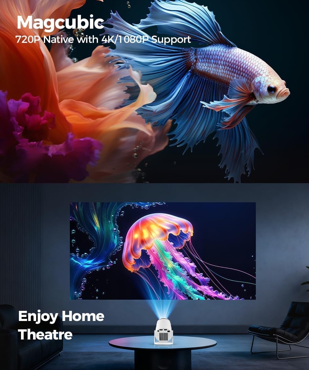 Mini Projector WiFi Bluetooth 4K Support Portable 130'' Screen