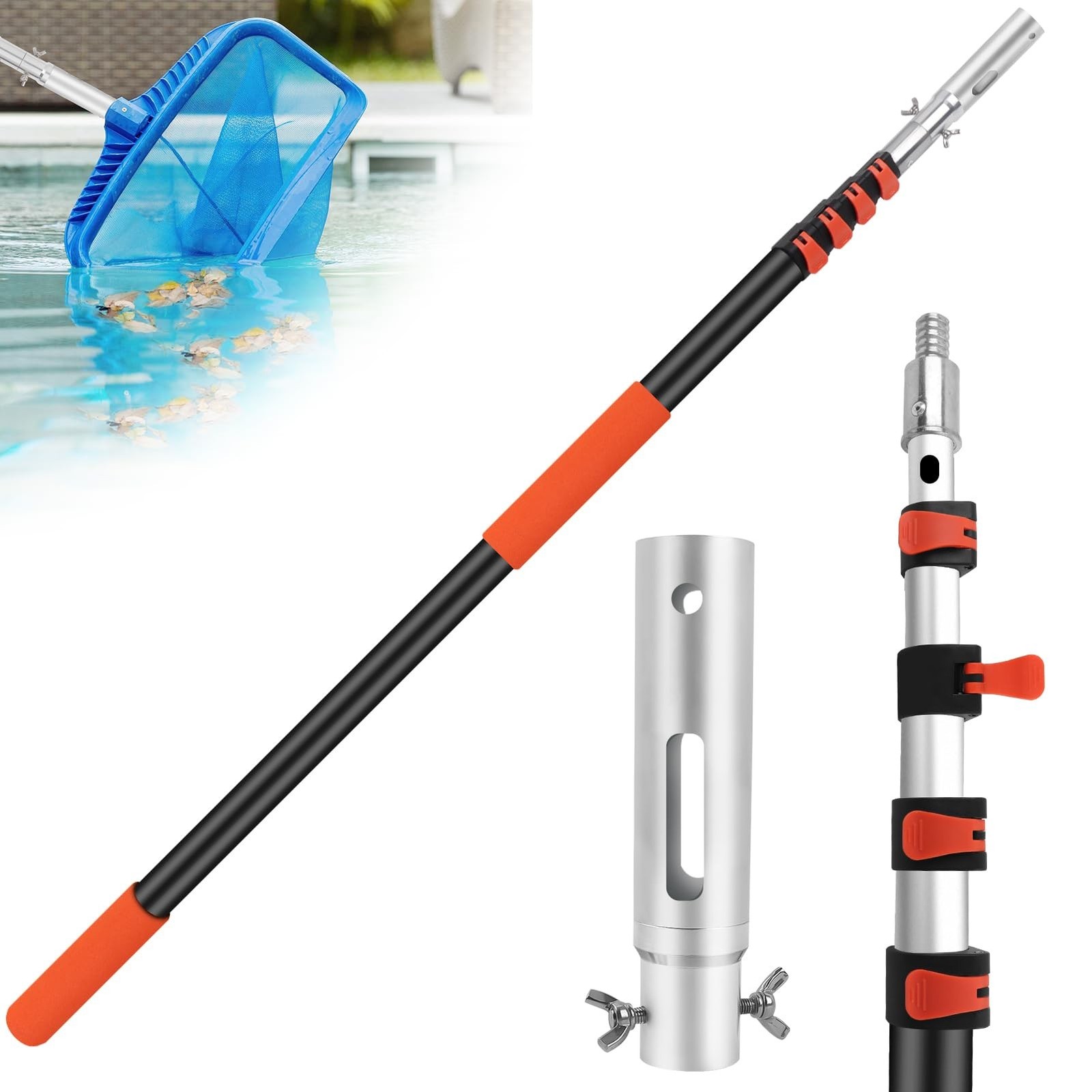 ACTREY Heavy Duty Telescopic Pool Pole,12FT Extendable Pool Pole