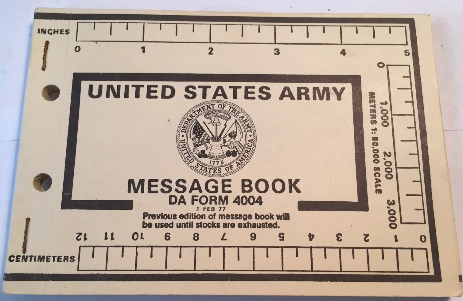 Army Message Book, DA Form 4004, 1977