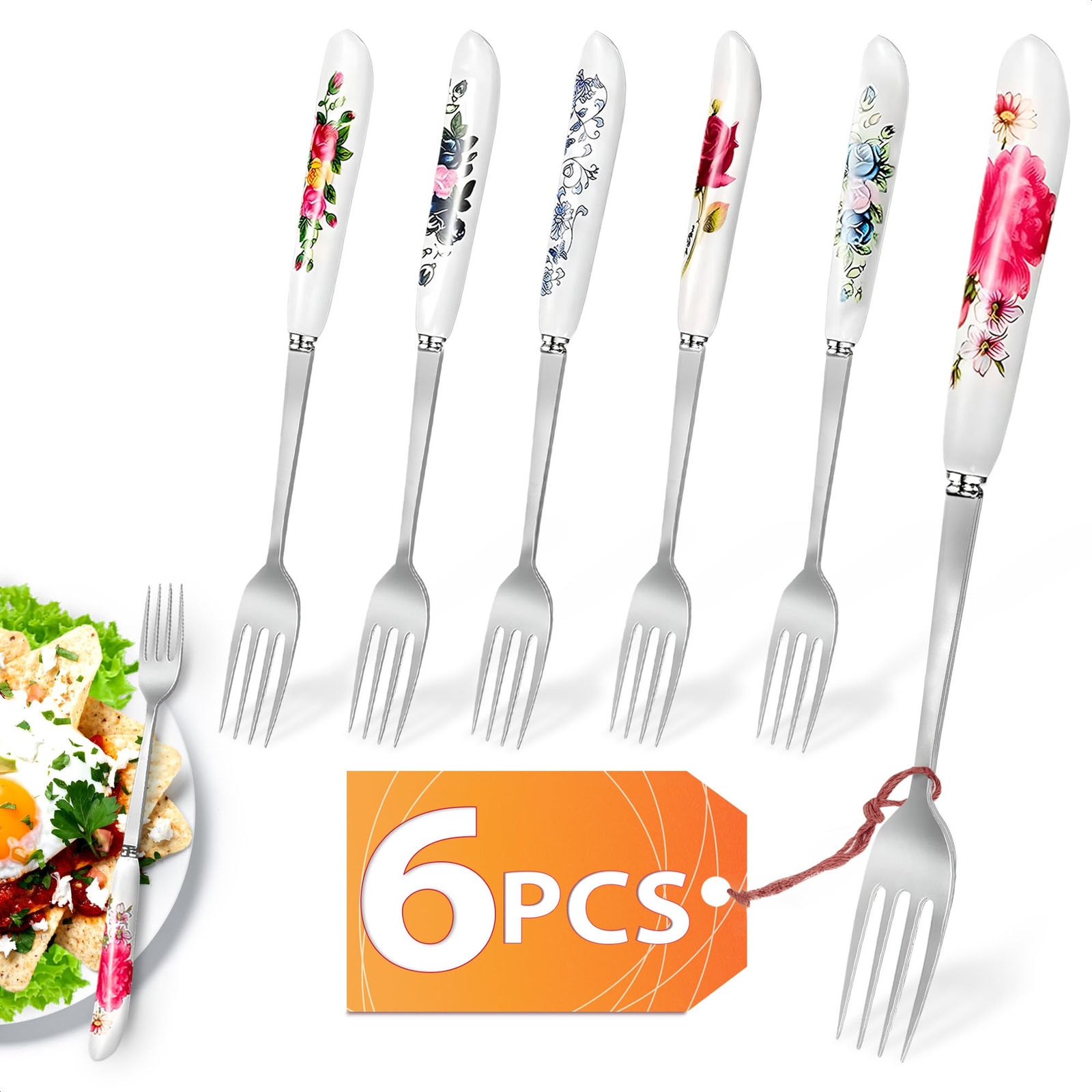 6pcs Dinner Stainless Steel Forks Silverware Dinner Fork With Ceramic Handle Sta