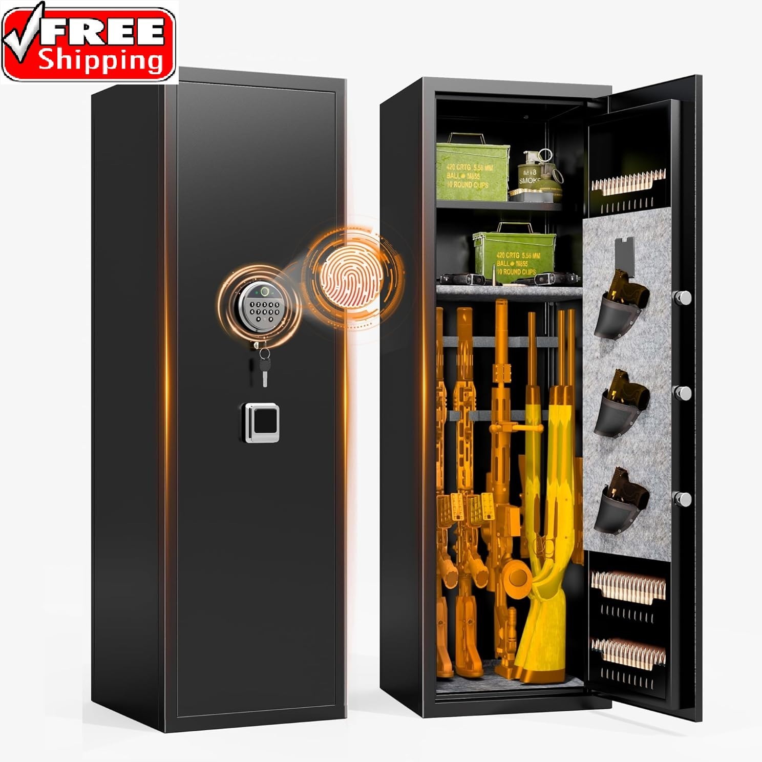 [No Assembly Required]10-12 Gun Safe for Home Rifle and Pistols,Fast Biometric F