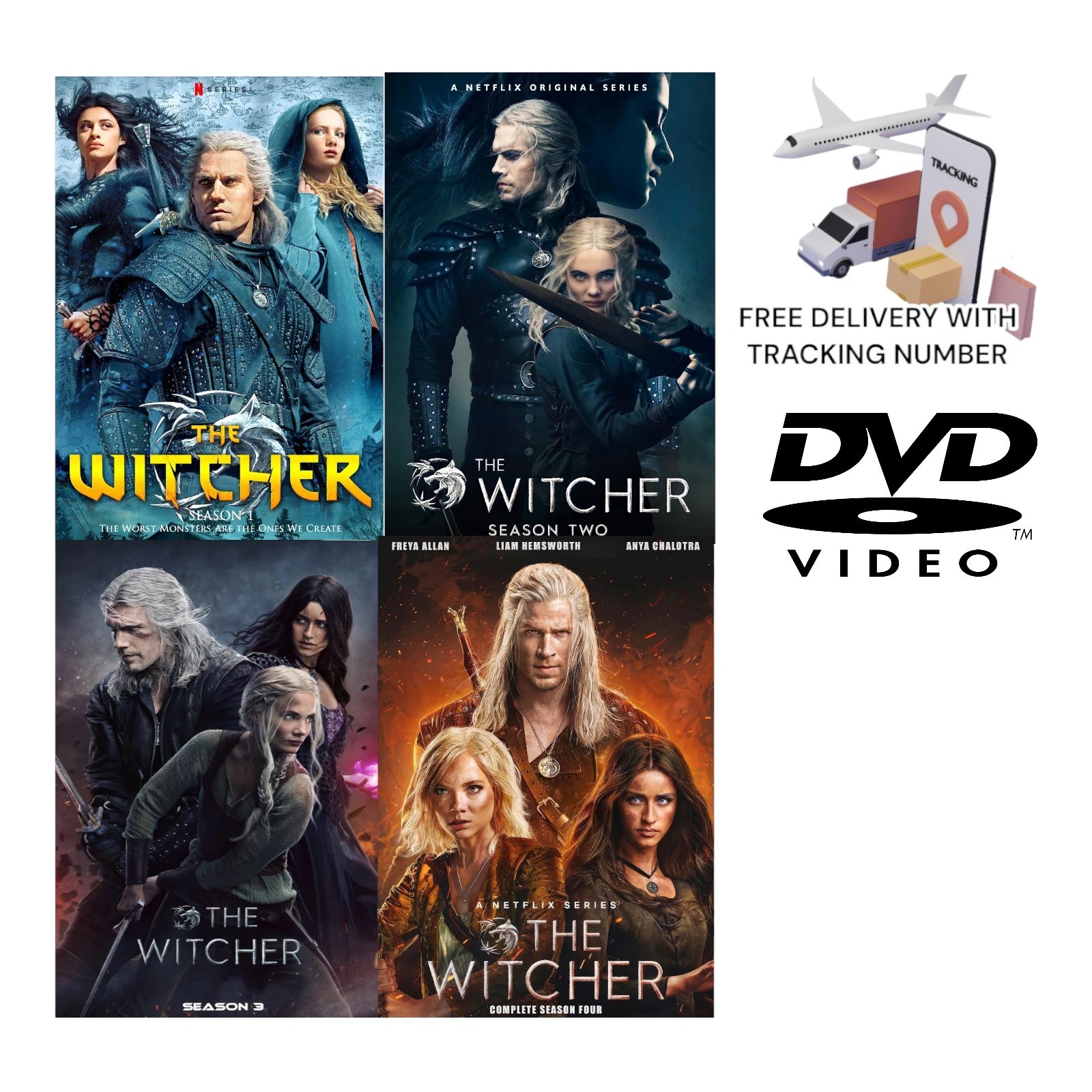 The Witcher Complete Seasons 1-4 (2025) DVD Fantasy Action Adventure Region Free